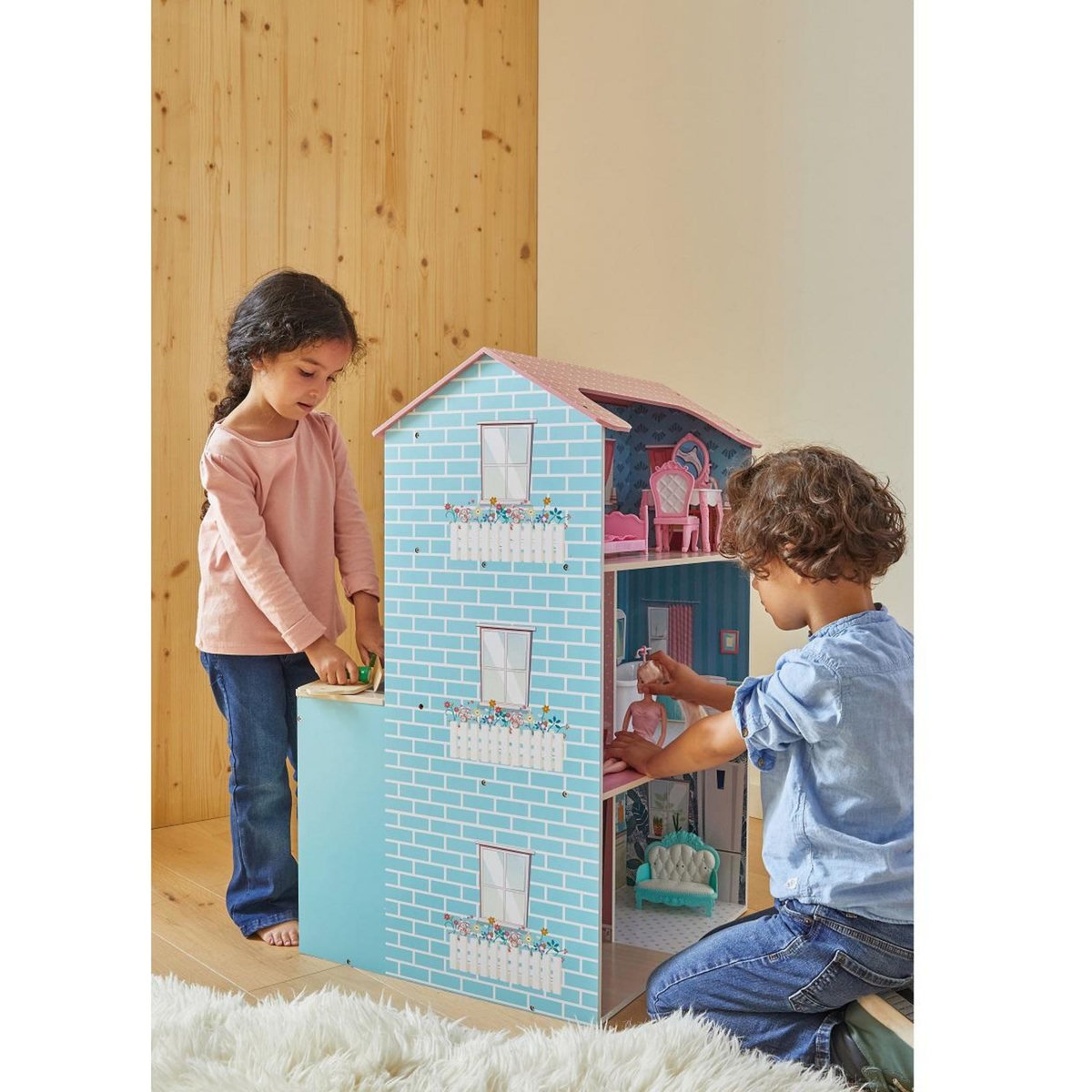 One Two Fun Maison et cuisine en bois 2 en 1