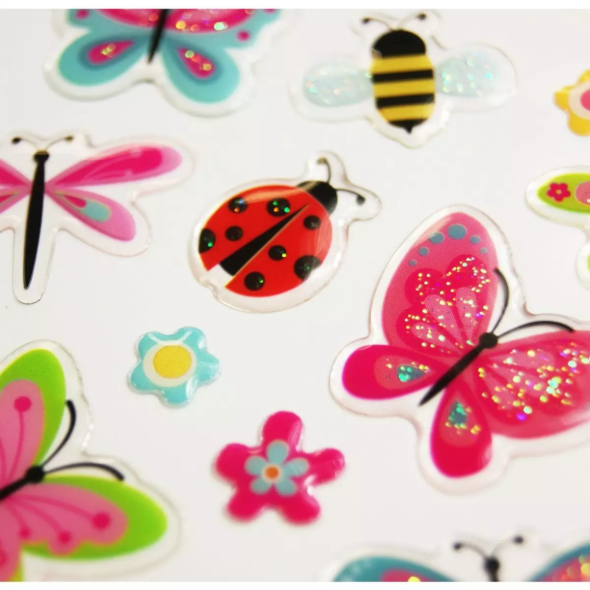  Autocollants - Papillons à paillettes - Époxy transparent - 2,2 cm