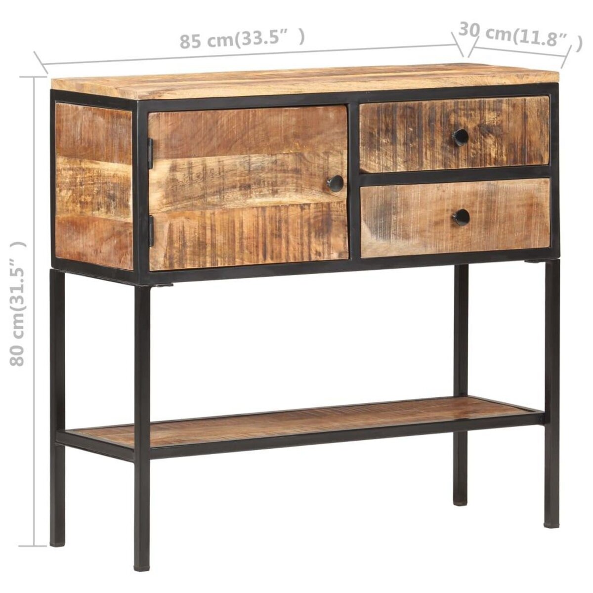 VIDAXL Buffet 85x30x80 cm Bois de manguier brut