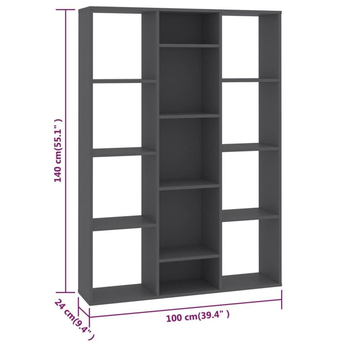 VIDAXL Separateur de piece/Bibliotheque Gris 100x24x140 cm Agglomere