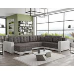 BEST MOBILIER Roger - canapé panoramique d'angle réversible 7 places convertible avec coffre en tissu. Coloris disponibles : Marron, Gris, Bicolore