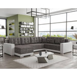 BEST MOBILIER Roger - canapé panoramique d'angle réversible 7 places convertible avec coffre en tissu. Coloris disponibles : Gris, Bicolore