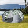 Voir la diapositive 2 : OUTSUNNY Tente de camping 4-5 personnes montage instantanée pop-up 2 portes enroulables 4 fenêtres dim. 2,63L x 2,2l x 1,23H m fibre verre polyester PE vert gris