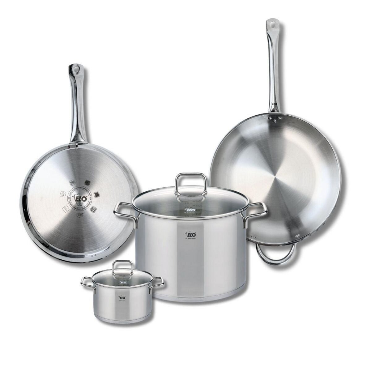 ELO Ensemble de 2 Poêles de cuisson 28 et 32 cm et 2 faitouts 14 et 26 cm Elo Profi Citrin