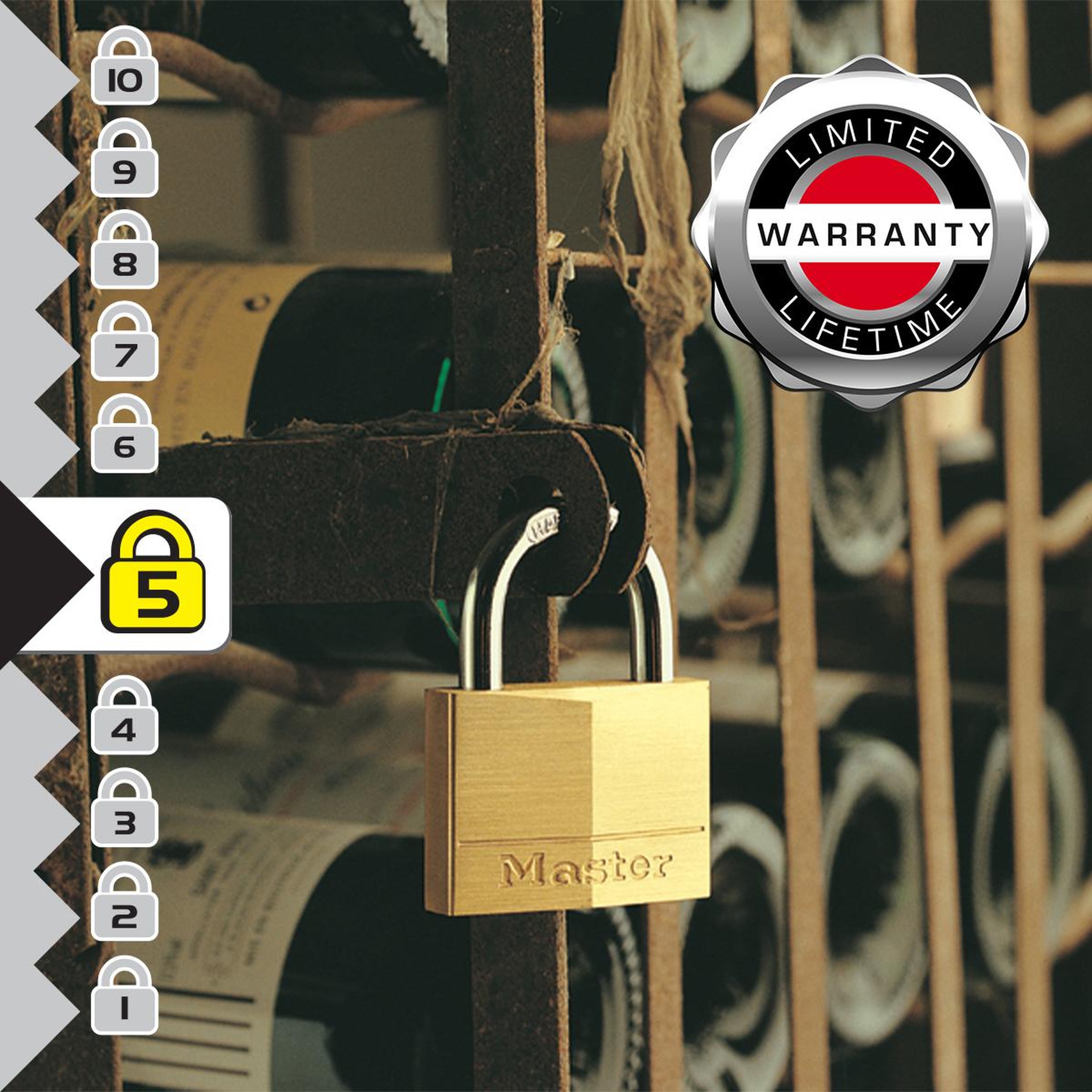 Master lock 140EURQNOP Lot de 4 Cadenas à Clé en Laiton, Doré, 6 x 4 x 1,3 cm