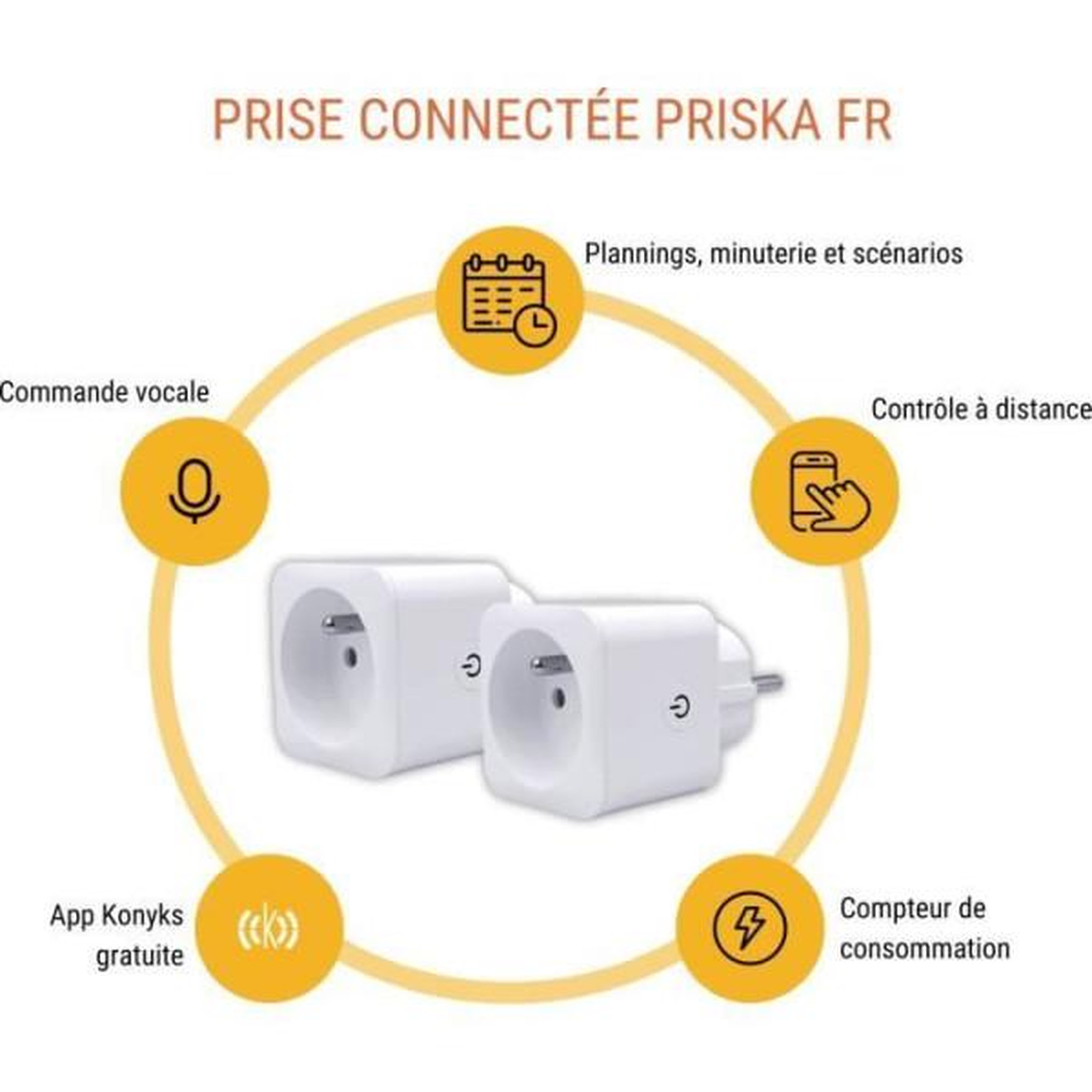 Voir la diapositive 2 : KONYKS Lot de 2 prises connectées Wi-Fi + BT - KONYKS - Priska FR Dual Pack - 16 A - Avec compteur de consommation