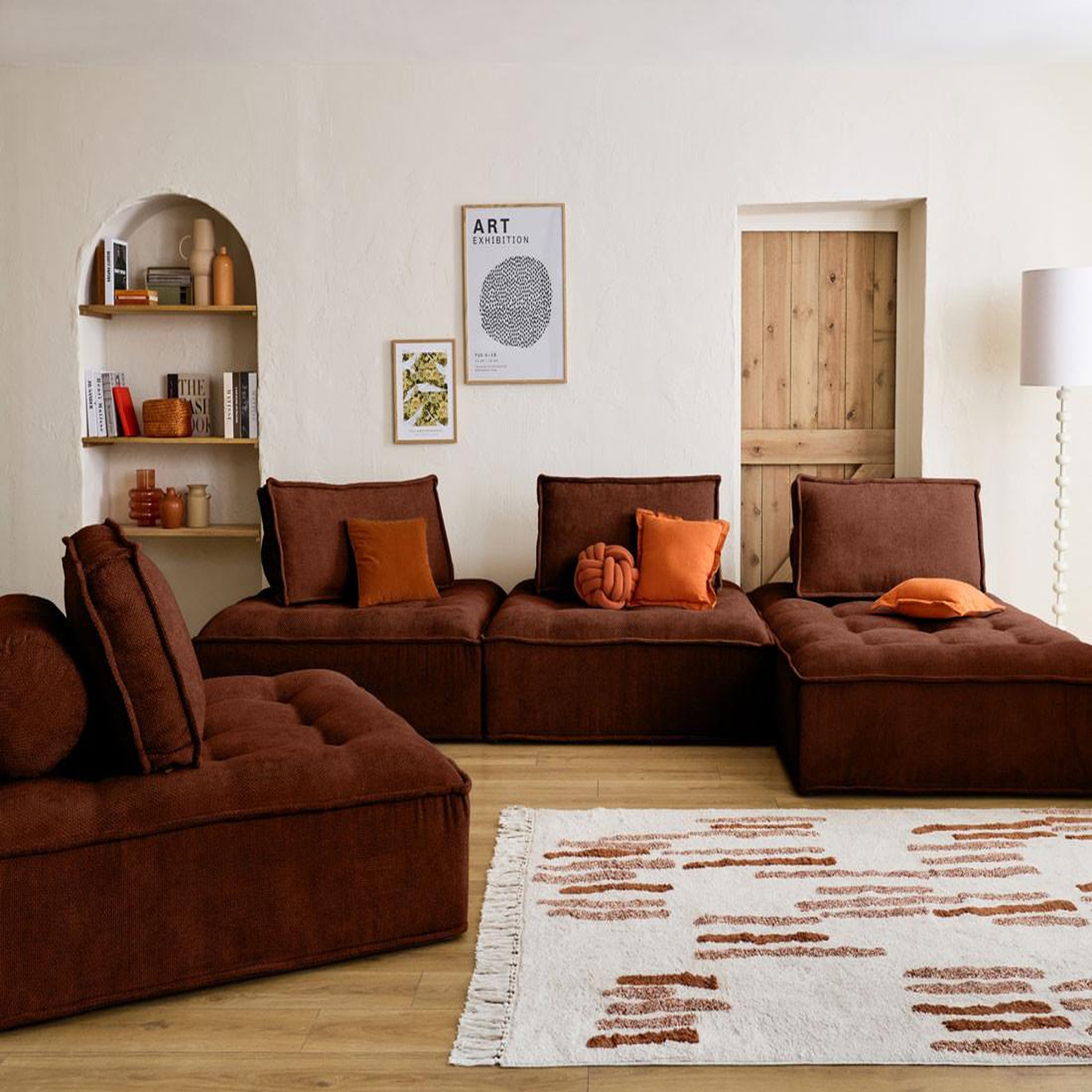 Voir la diapositive 2 : BEST MOBILIER Marisol - canapé panoramique modulable 7 places - velours texturé