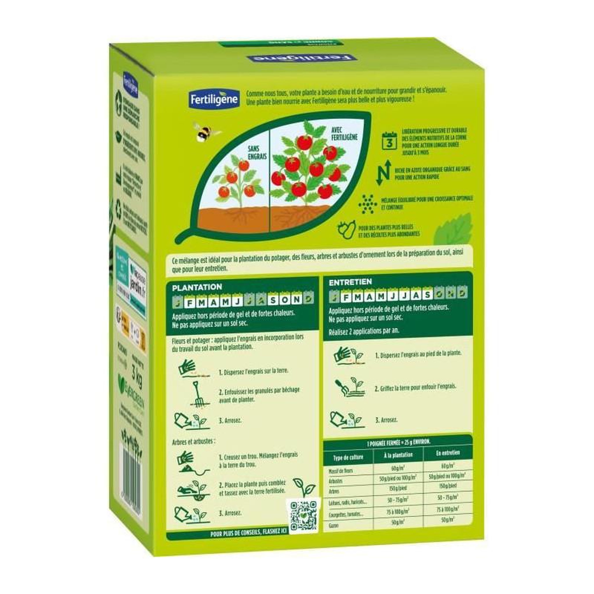 Voir la diapositive 2 : FERTILIGENE FERTILIGENE FCOSAN3 - Engrais Corne et Sang 3 kg - Action rapide et durable - Nourrit jusqu'a 3 mois - Jusqu'a 60m² fertilisée