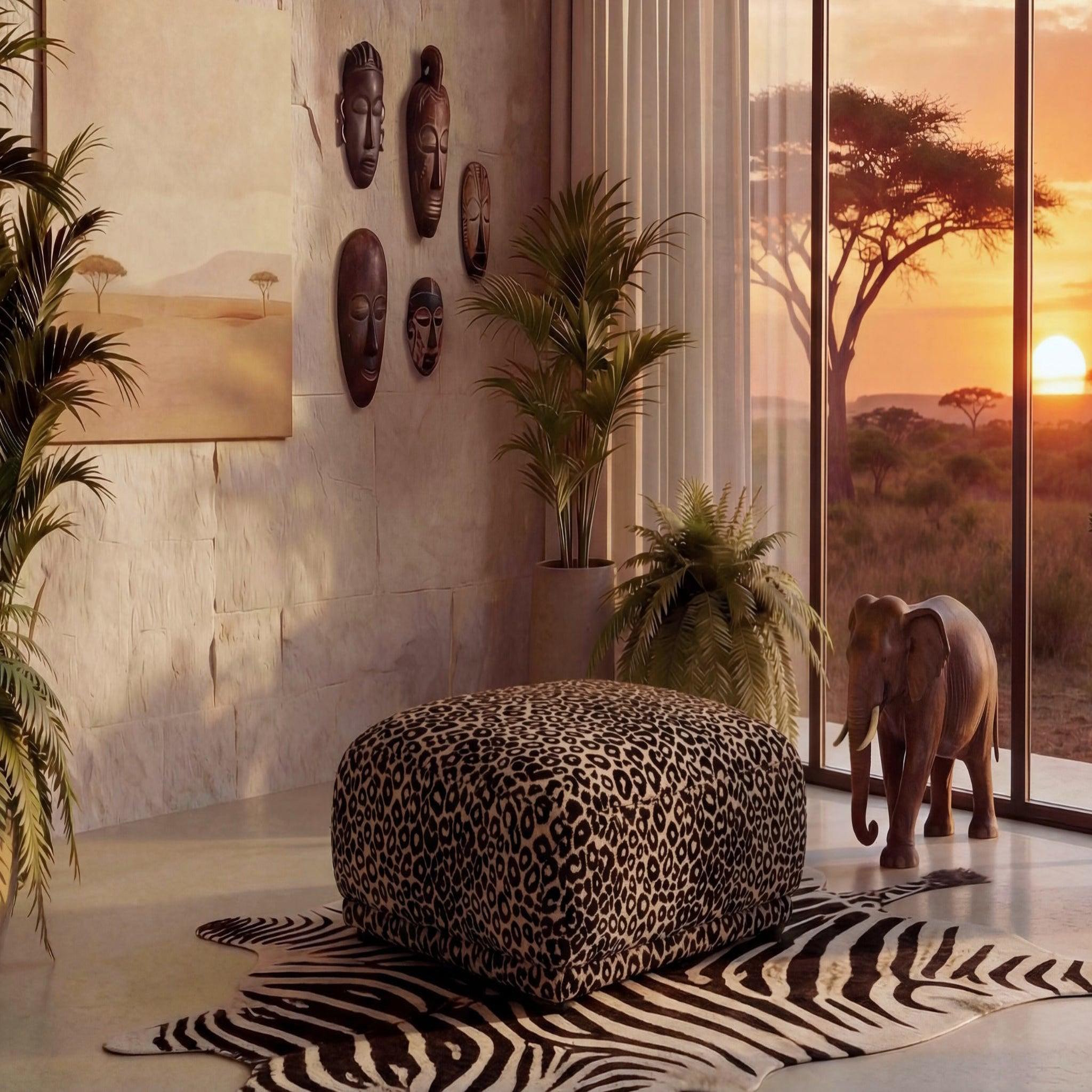 Voir la diapositive 2 : CASANOVA PARIS Rosalie - pouf en tissu imprimé animalier 102x83x46