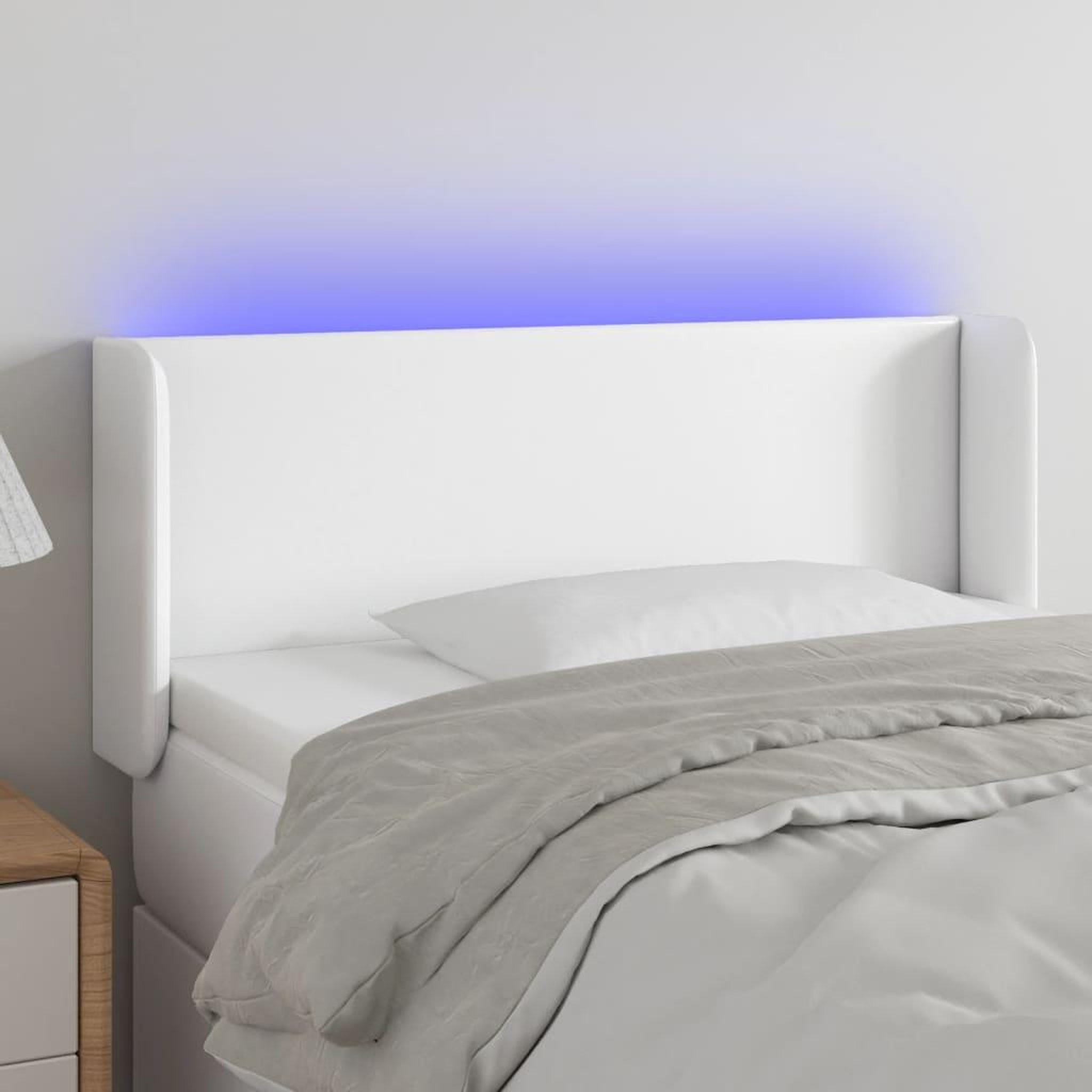 Voir la diapositive 1 : VIDAXL Tete de lit a LED Blanc 103x16x78/88 cm Similicuir