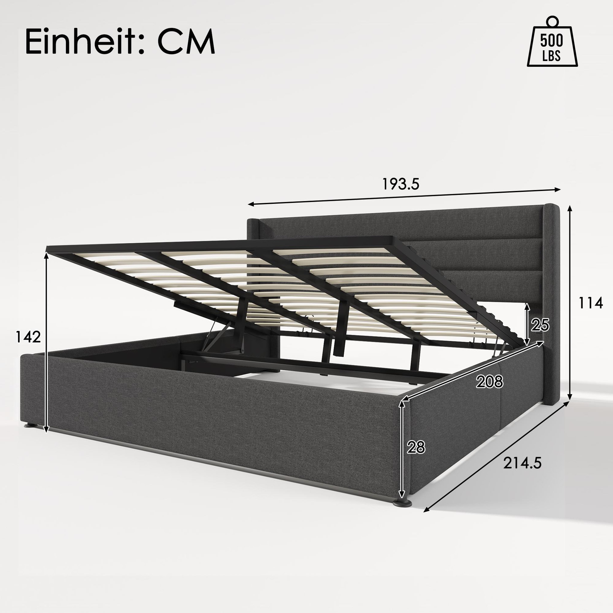 Voir la diapositive 4 : MERAX Lit coffre avec sommier Lin