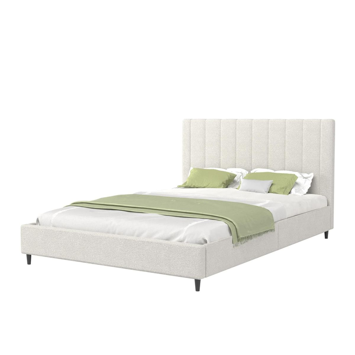 CONCEPT USINE Lit bouclette 160x200cm beige avec tête de lit et sommier CAMBRIDGE