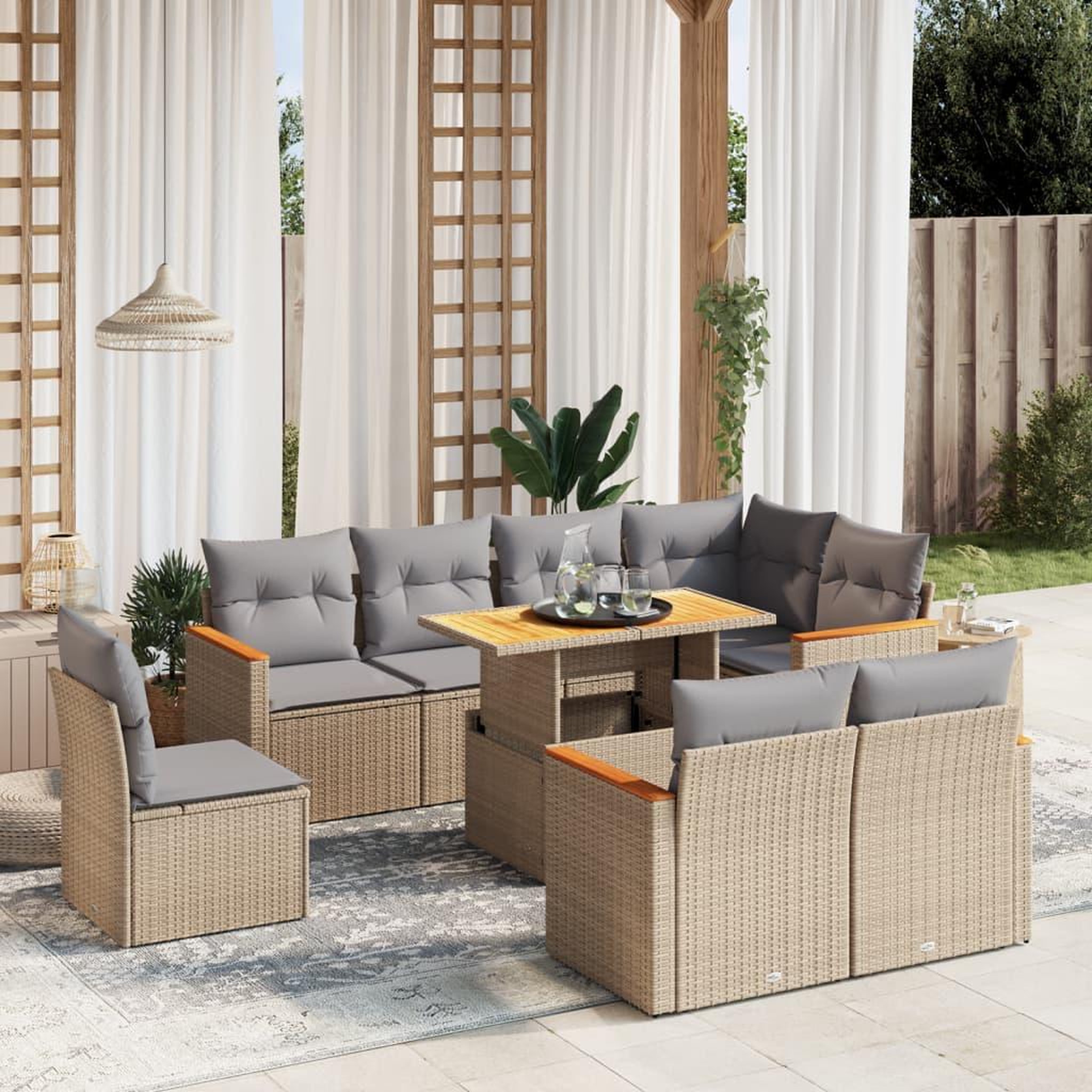 VIDAXL Salon de jardin avec coussins 9 pcs beige resine tressee
