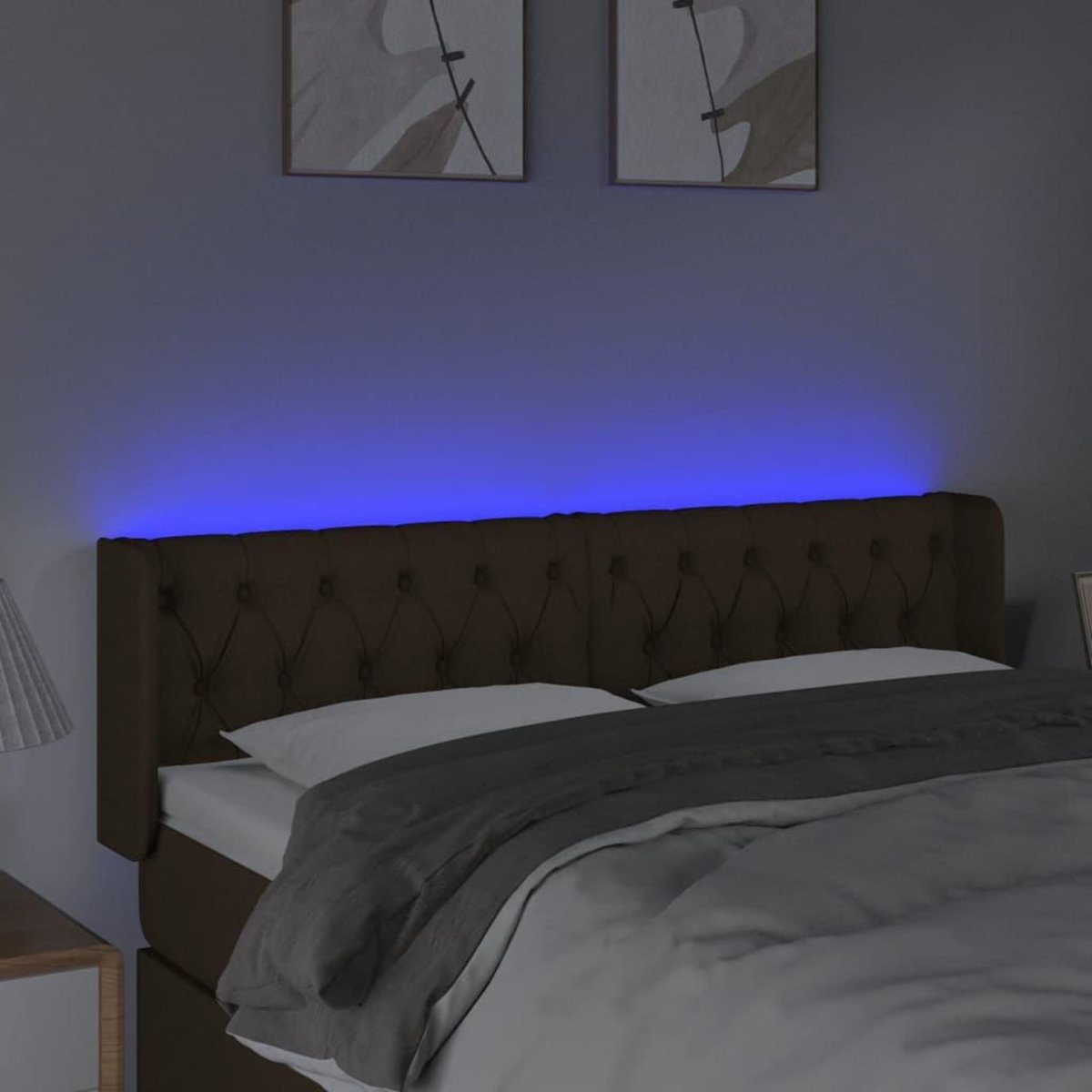 VIDAXL Tete de lit a LED Marron fonce 147x16x78/88 cm Tissu