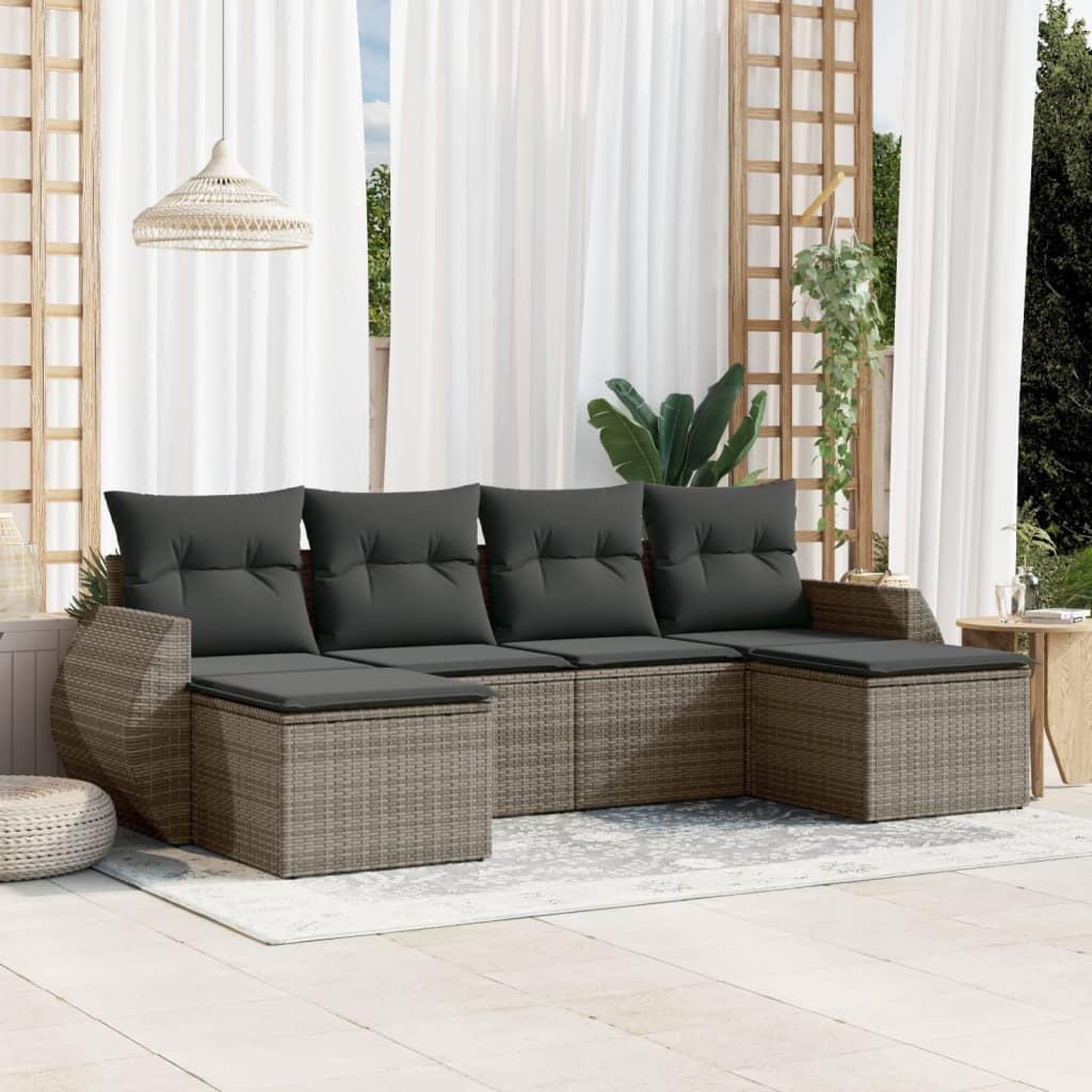 VIDAXL Salon de jardin 6 pcs avec coussins gris resine tressee