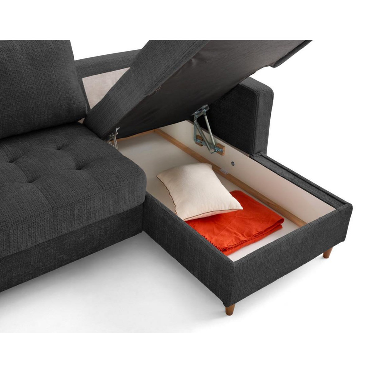 LISA DESIGN Anna - canapé panoramique d'angle gauche 7 places convertible avec coffre en velours texturé