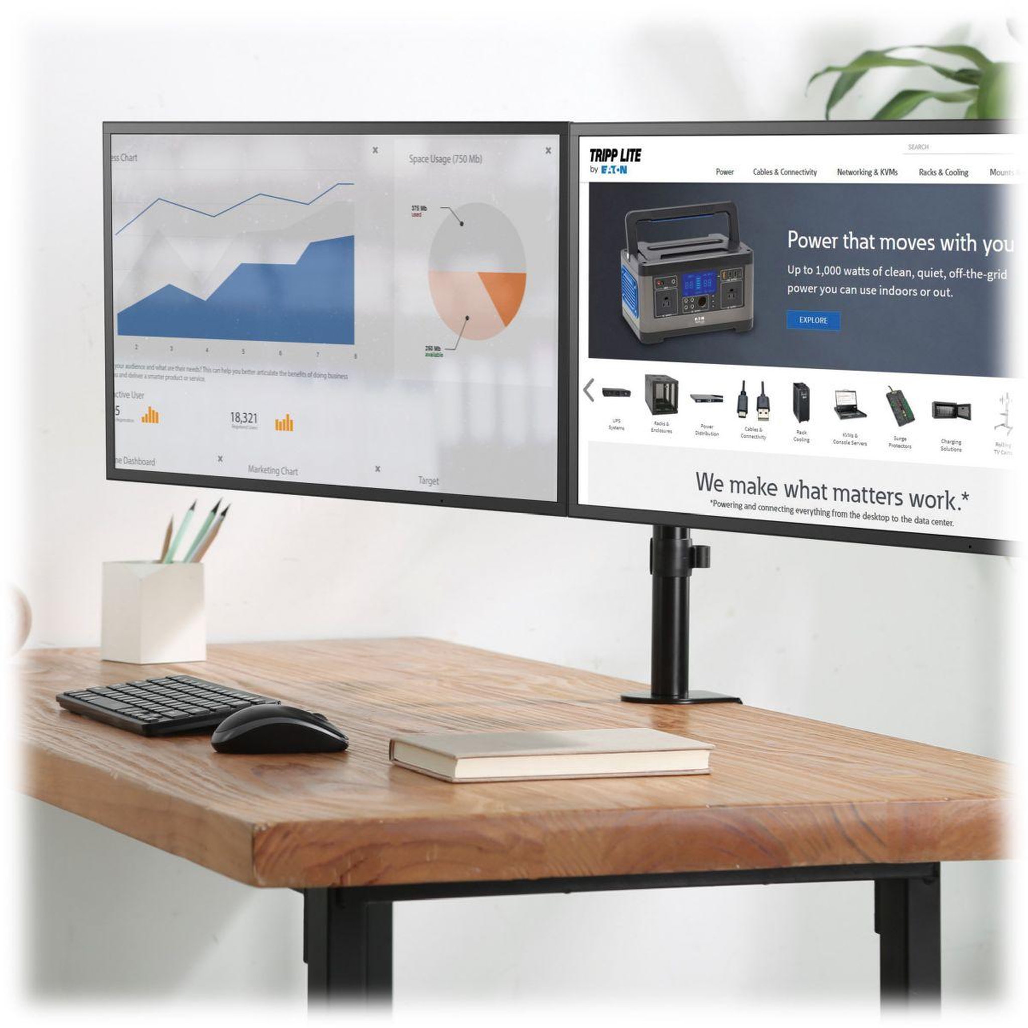 Voir la diapositive 2 : Eaton Support ordinateur portable 2 écrans bras flexibles et indépendants