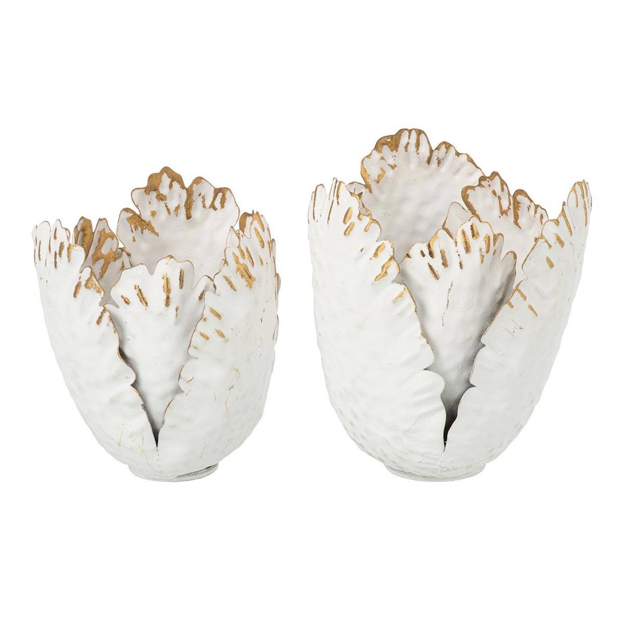 J-LINE Lot de 2 photophores tulipes  vidal  17cm blanc
