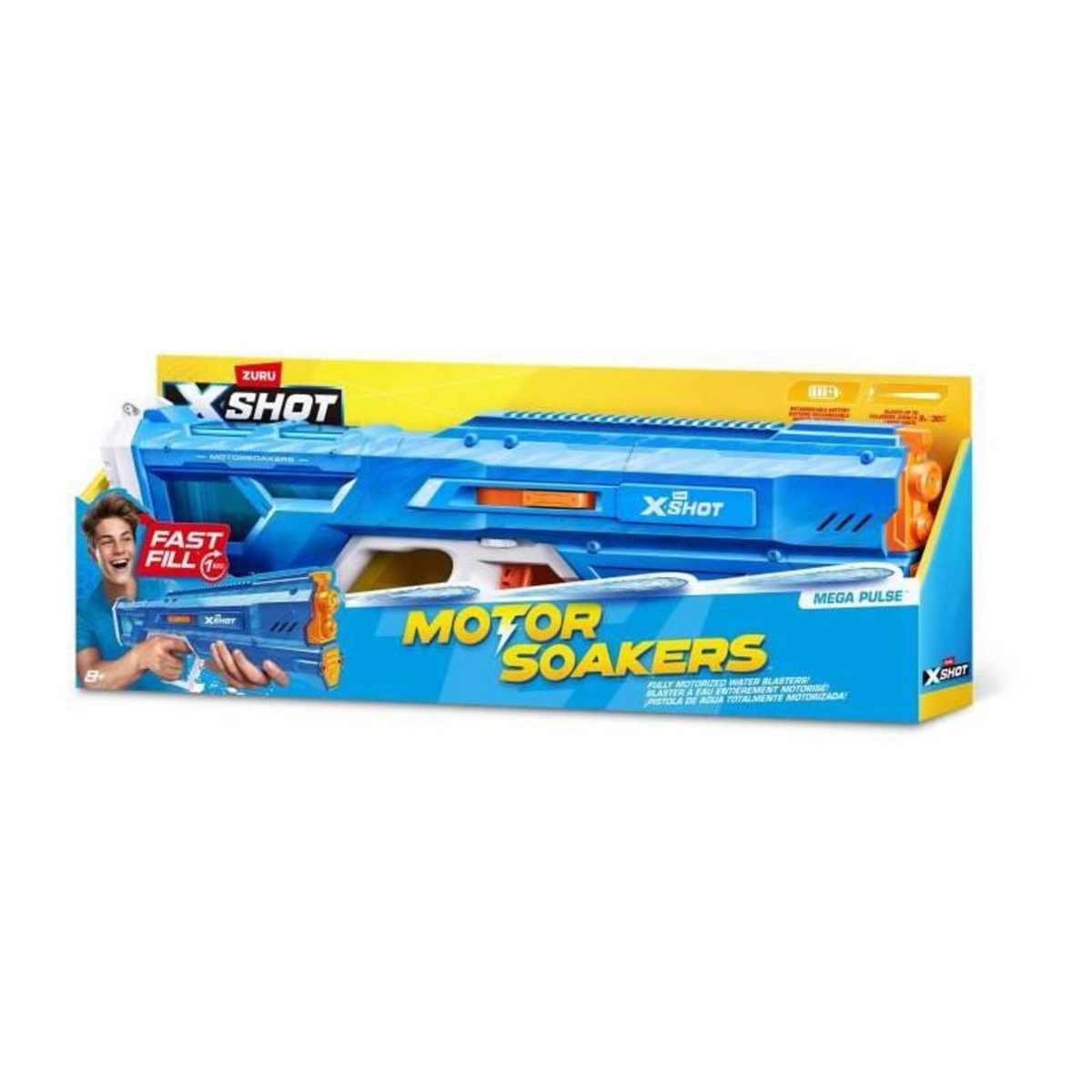 ZURU Pistolet a eau motorisé - ZURU - X-SHOT Mega Pulse - Remplissage rapide - Batterie rechargeable - Portée 9 m - Réservoir 1,1