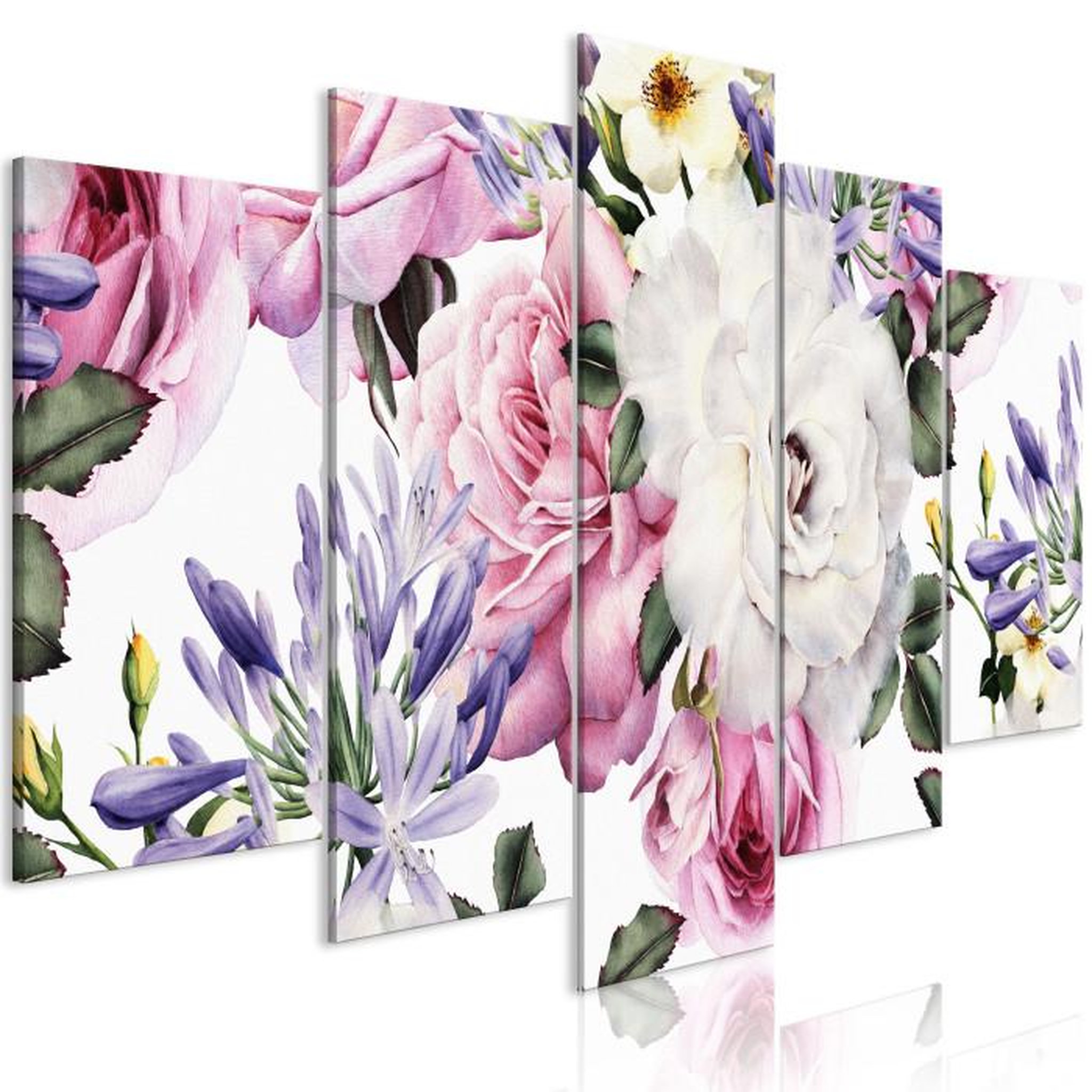 Paris Prix Tableau 5 Panneaux  Rose Composition Wide Colourful. Coloris disponibles : Multicolore