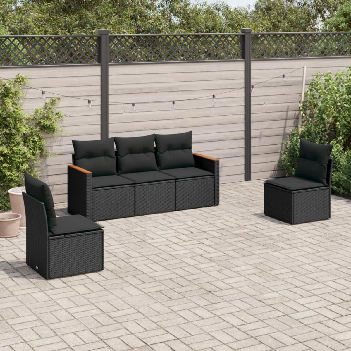 VIDAXL Salon de jardin 5 pcs avec coussins noir resine tressee