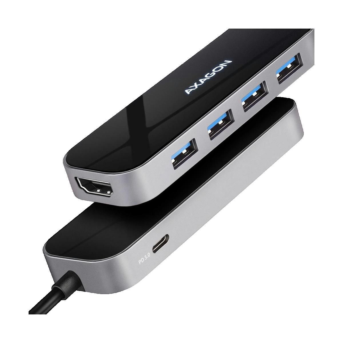 AXIOM Hub USB-C Axagon HMC-6H4A avec 4 ports USB-A et sortie HDMI