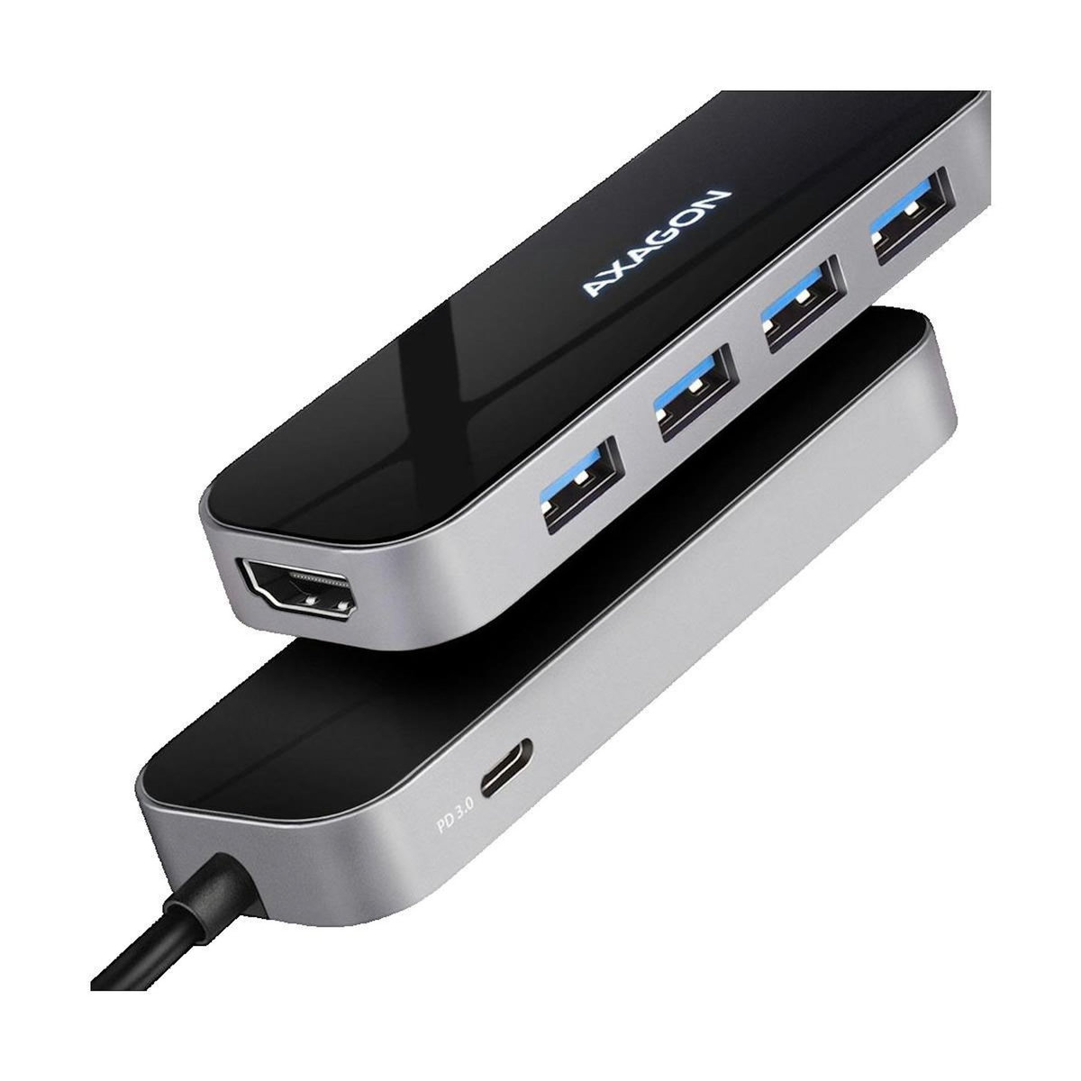AXIOM Hub USB-C Axagon HMC-6H4A avec 4 ports USB-A et sortie HDMI
