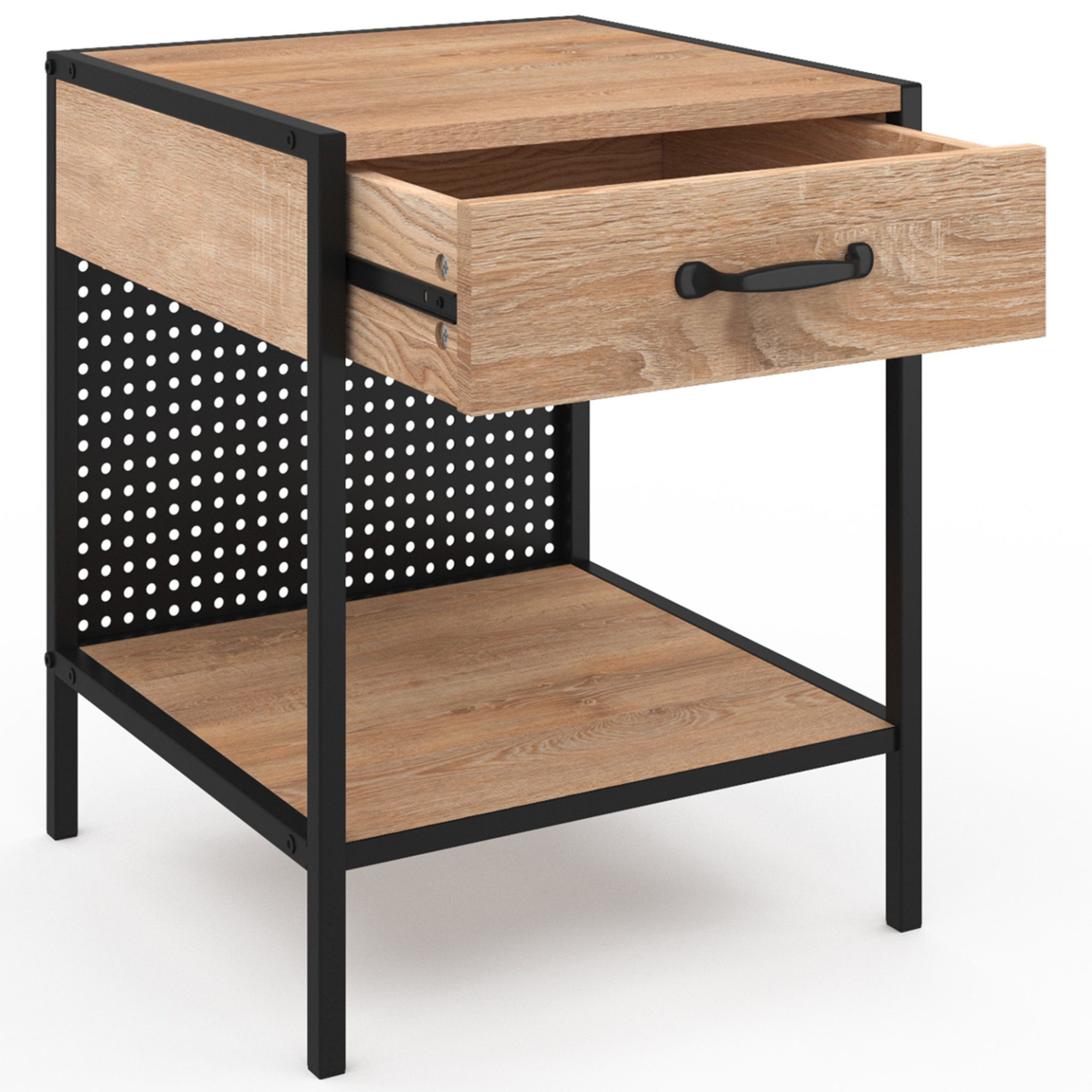Voir la diapositive 4 : ID MARKET Lot de 2 tables de chevet preston 1 tiroir avec tablette acier perforé design industriel