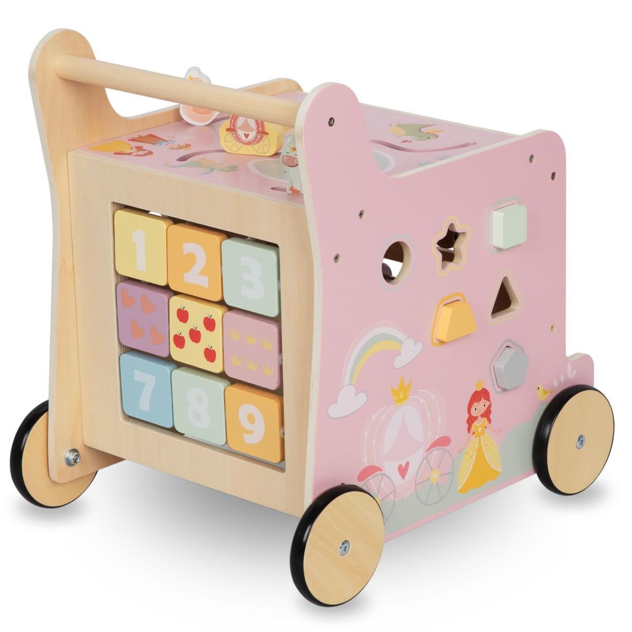 Voir la diapositive 3 : MAMABRUM Trotteur en Bois 2-en-1 Rose avec Cube Éducatif et Activités d'Éveils-