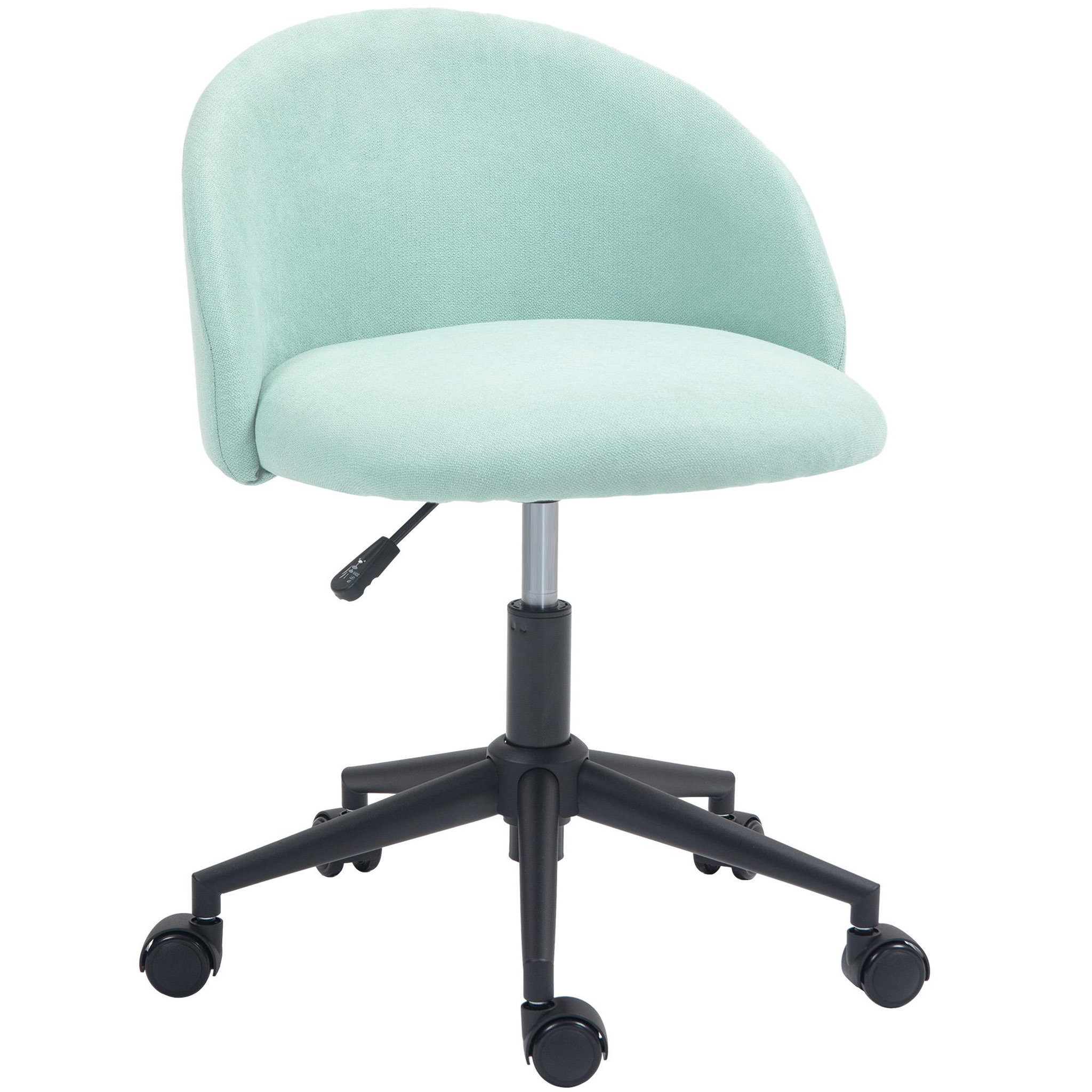 Voir la diapositive 1 : HOMCOM Chaise de bureau design enveloppant réglable piètement acier noir tissu bleu clair