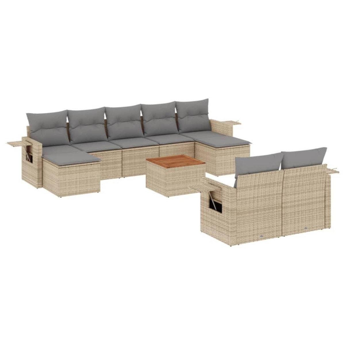 VIDAXL Salon de jardin et coussins 10 pcs melange beige resine tressee