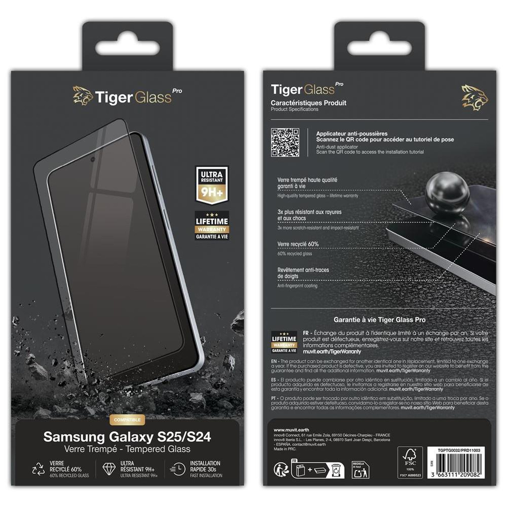 TIGER GLASS Film protecteur d'écran en verre trempé 9h+ transparent pour samsung galaxy s25/s24