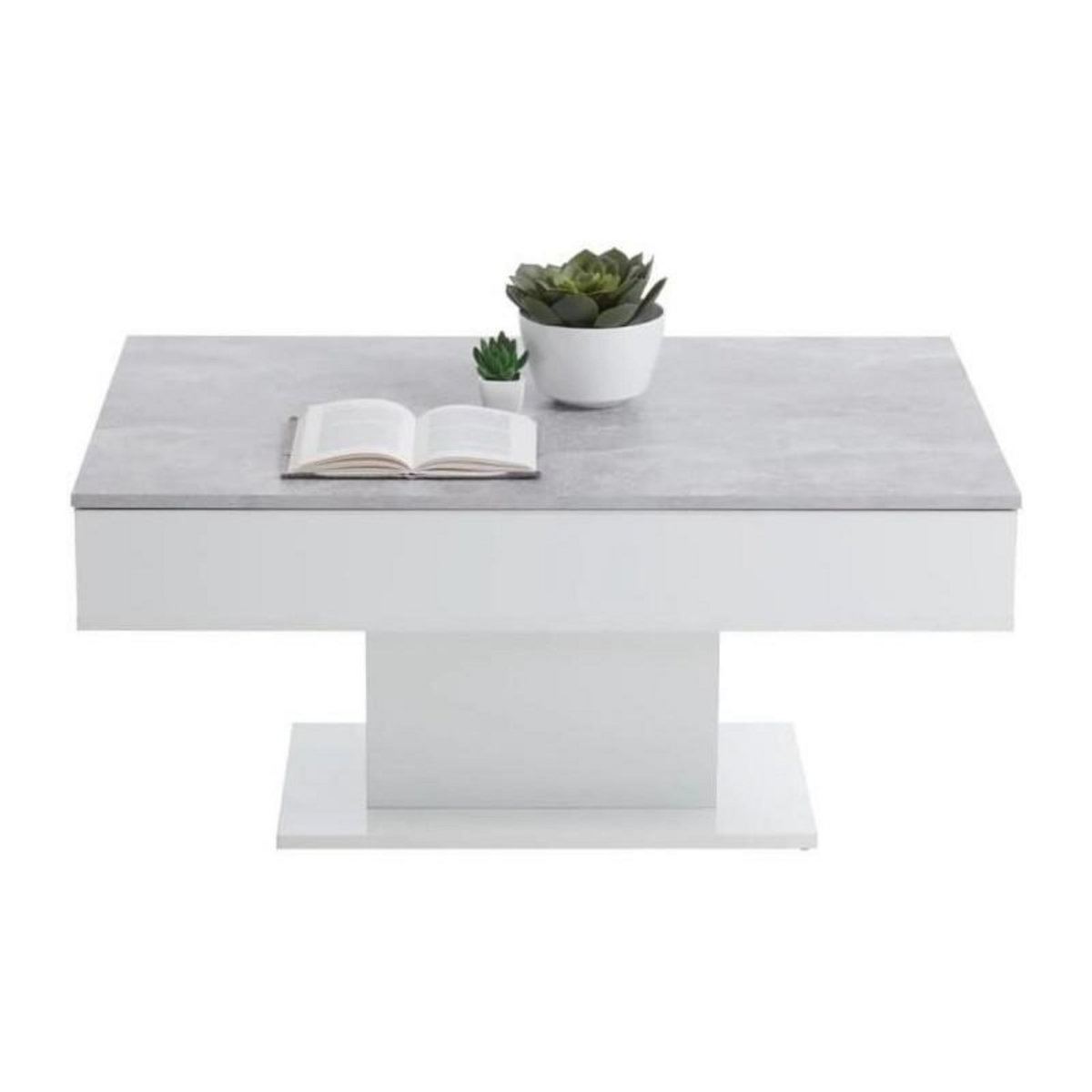 FMD Table basse bicolore avec plateau coulissant - Décor gris béton LA et blanc brillant - L100 x H46,1 x P65 cm - Fabriqué en Al