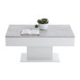 Voir la diapositive 3 : FMD Table basse bicolore avec plateau coulissant - Décor gris béton LA et blanc brillant - L100 x H46,1 x P65 cm - Fabriqué en Al