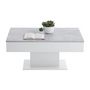 Voir la diapositive 3 : FMD Table basse bicolore avec plateau coulissant - Décor gris béton LA et blanc brillant - L100 x H46,1 x P65 cm - Fabriqué en Al