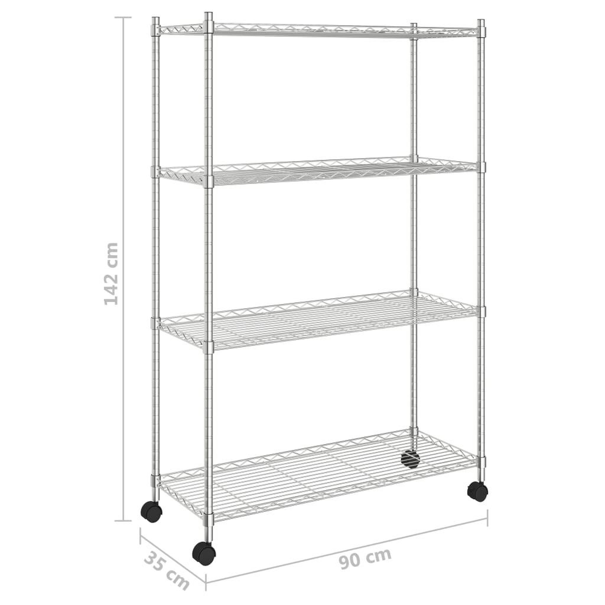 Voir la diapositive 6 : VIDAXL Etagere de rangement 4 niveaux et roues 90x35x142 cm chrome