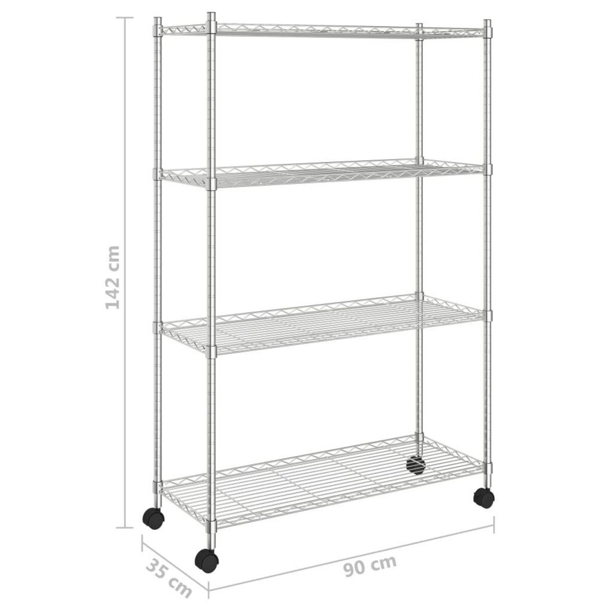 VIDAXL Etagere de rangement 4 niveaux et roues 90x35x142 cm chrome