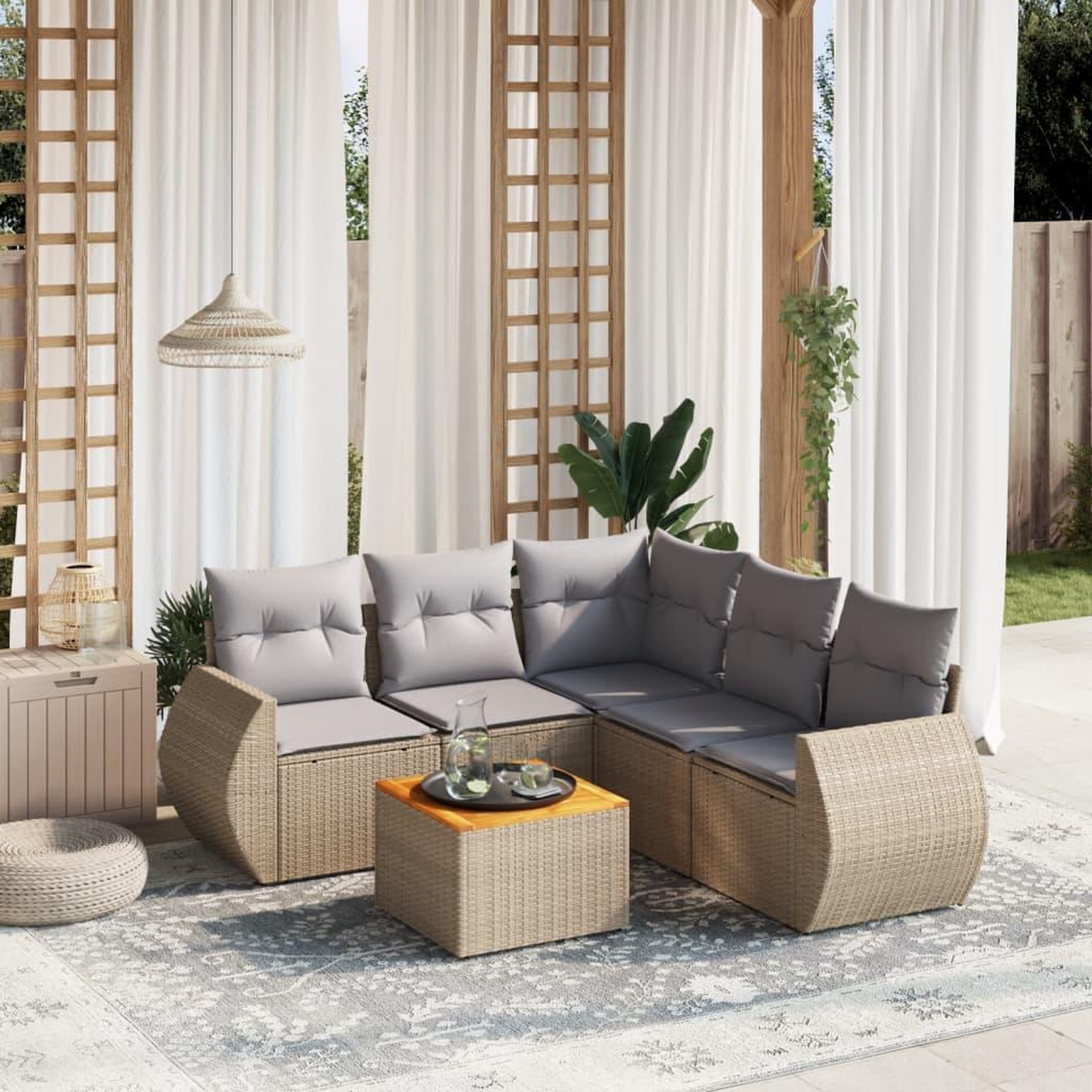 VIDAXL Salon de jardin avec coussins 6 pcs beige resine tressee