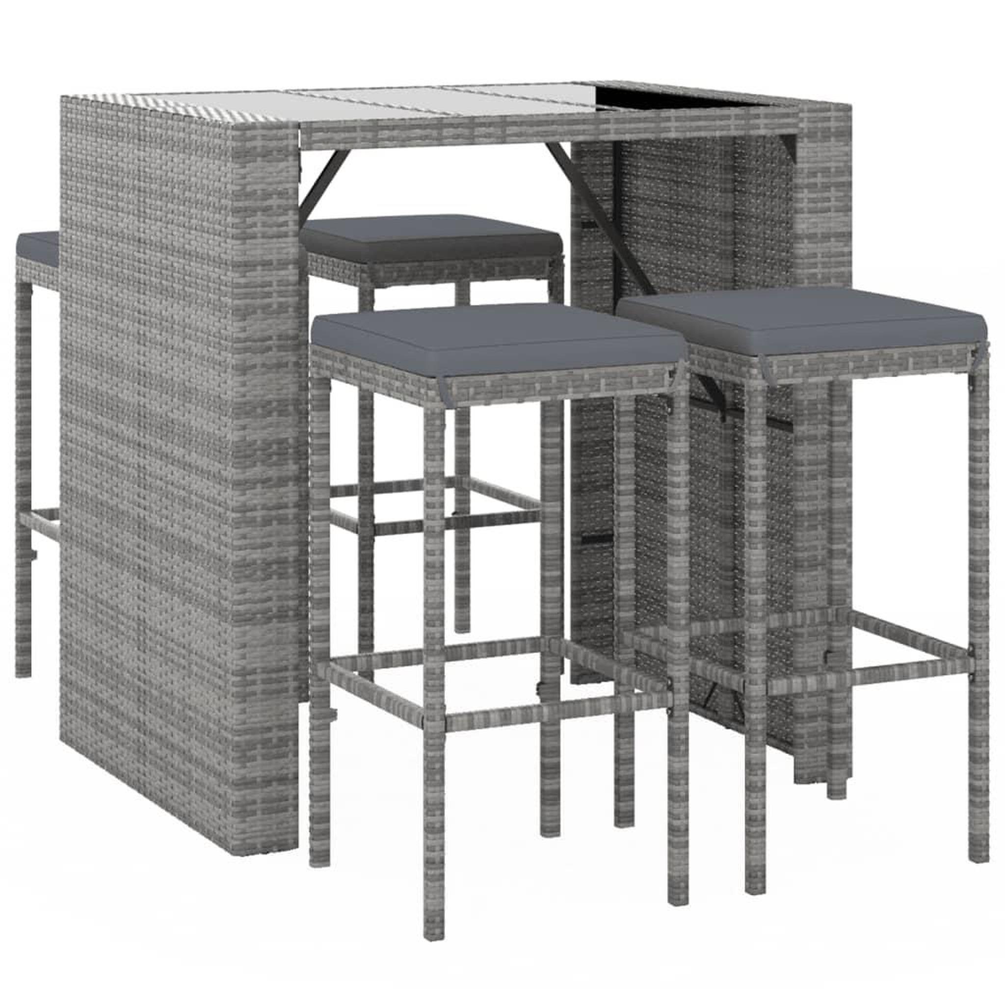 Voir la diapositive 3 : VIDAXL Ensemble de bar de jardin 5 pcs avec coussins gris poly rotin