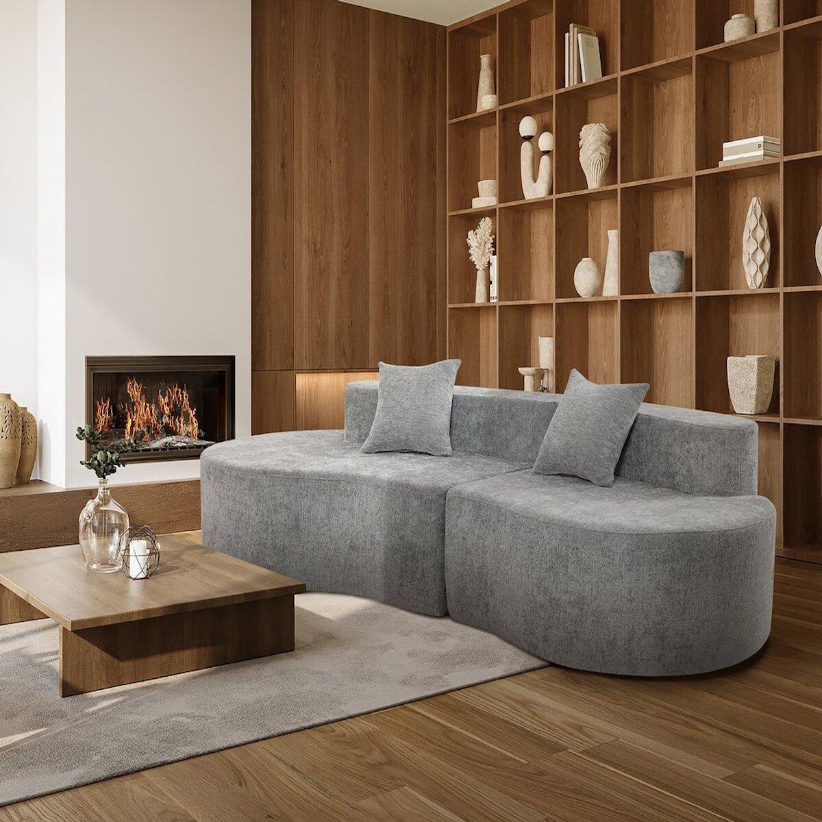 Habitat et Jardin Canapé virgule en tissu texturé  Avola  - 3 places - Gris