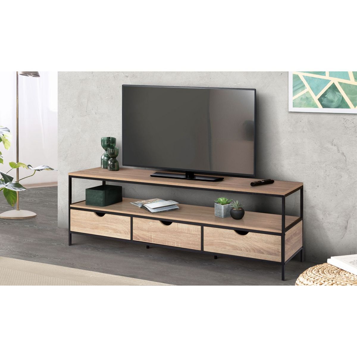 Meuble TV 3 tiroirs L160 cm HOUSTON