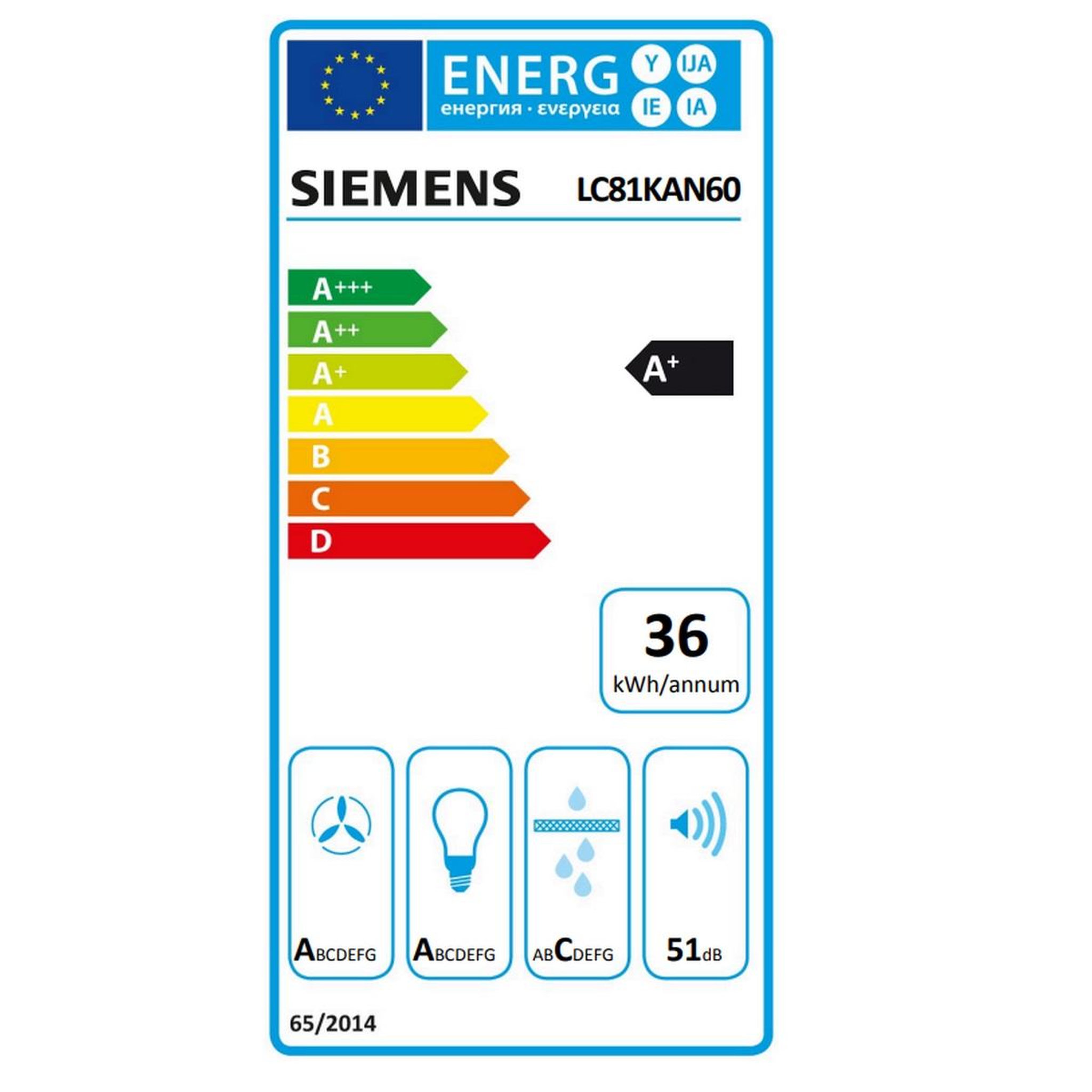 Voir la diapositive 2 : Siemens Hotte décorative inclinée 80cm 432m3/h noir - lc81kan60