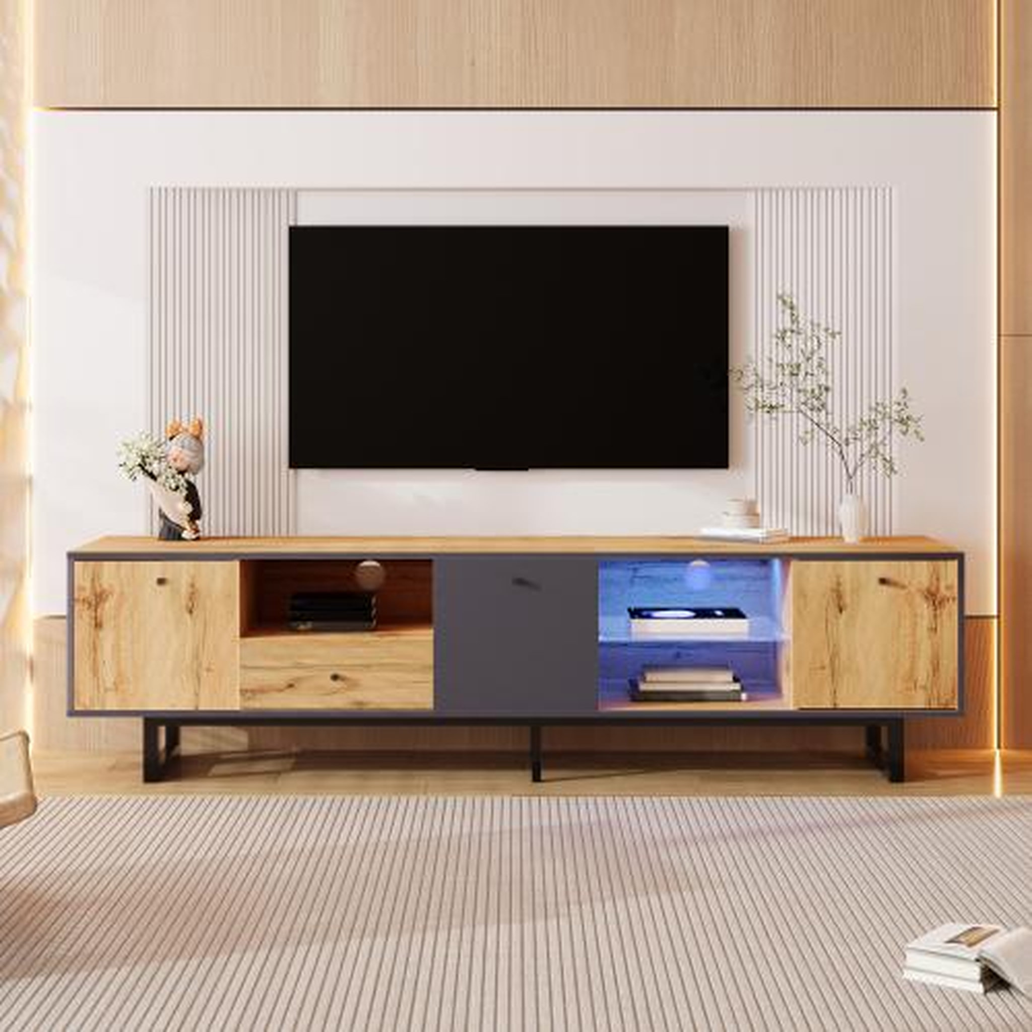 Voir la diapositive 2 : MERAX Meuble tv naturel 190 cm led panneau de particules