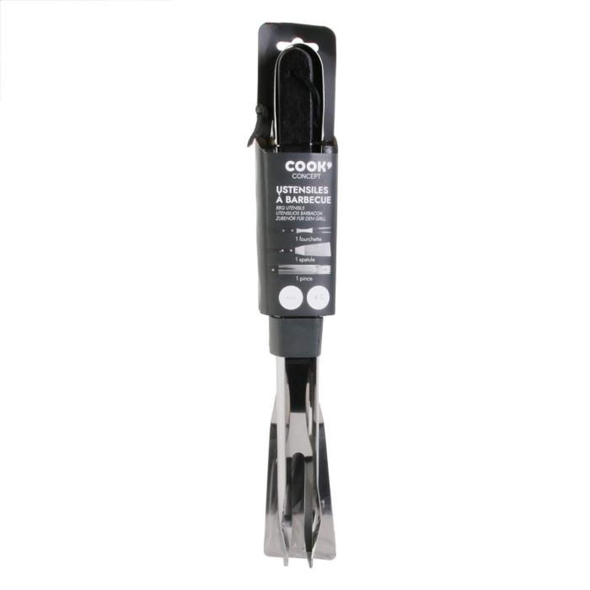 Voir la diapositive 2 : Paris Prix Lot de 3 Ustensiles de Barbecue  Manche  36cm Noir