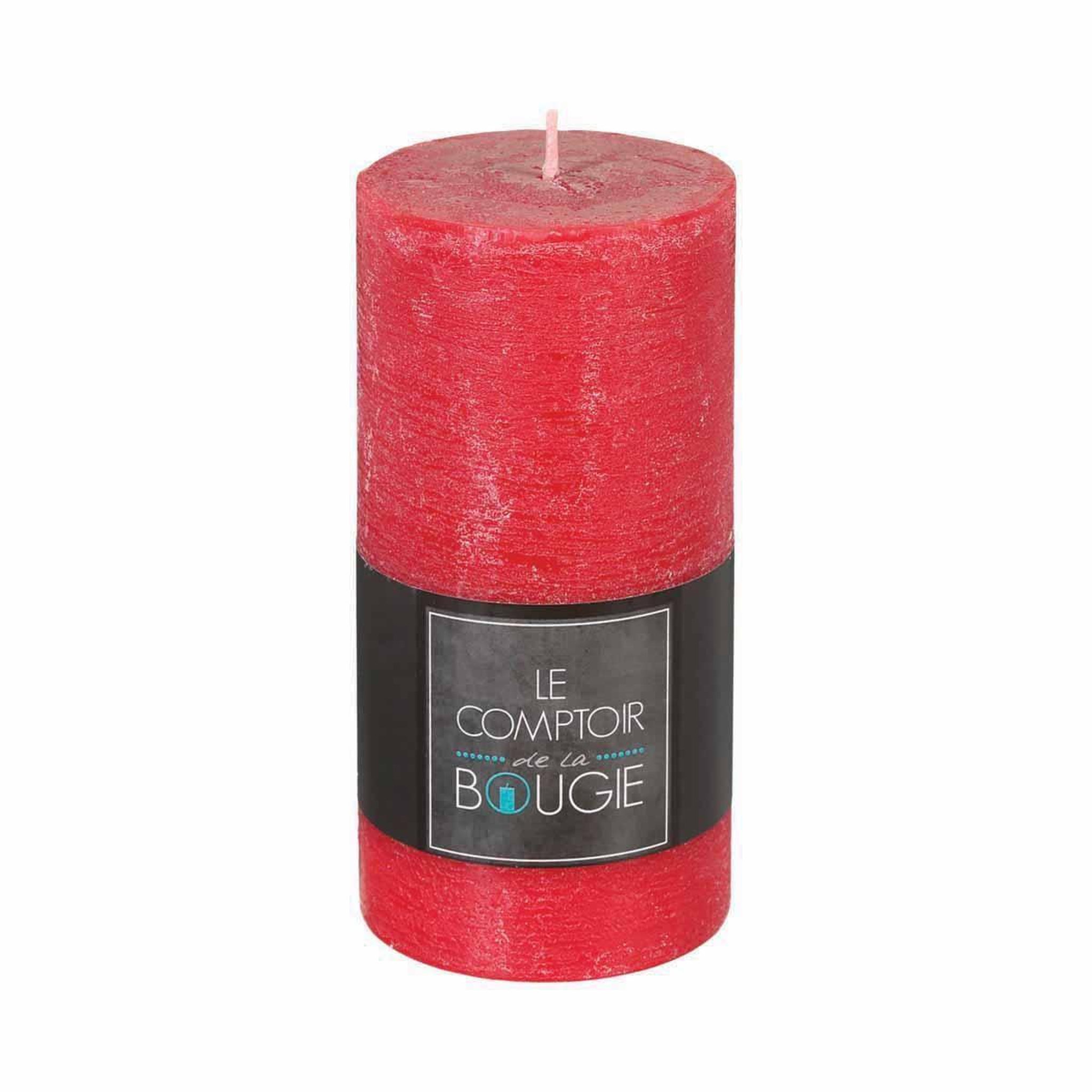 Voir la diapositive 2 : COMPTOIR DE LA BOUGIE Bougie cylindrique  rustic  14cm rouge