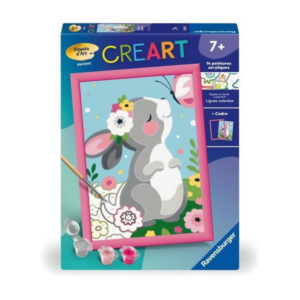 RAVENSBURGER CreArt Kids 18x24cm Lapin et papillon, Kit de peinture par numéros Numéro d'Art, Des 7 ans, 25836, Ravensburger