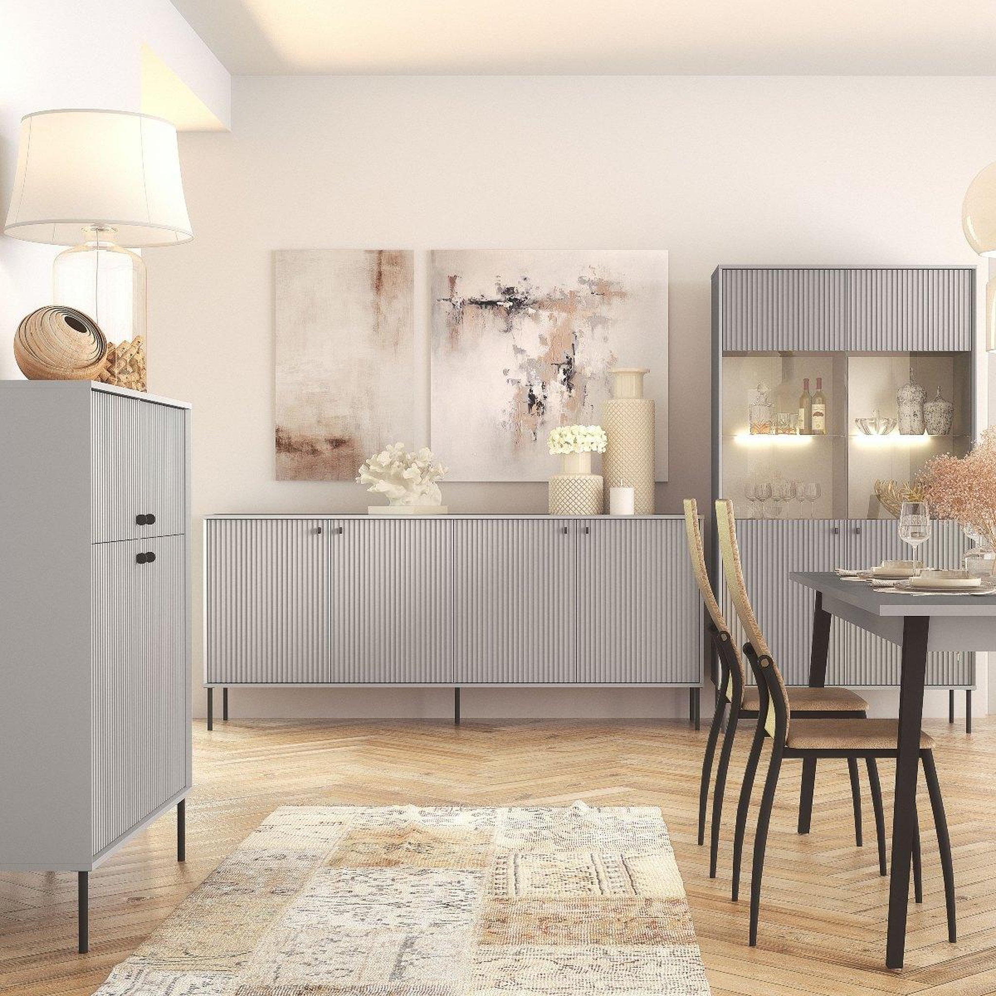 Voir la diapositive 3 : JLC KREATION Buffet bas moderne 4 portes coloris gris simy