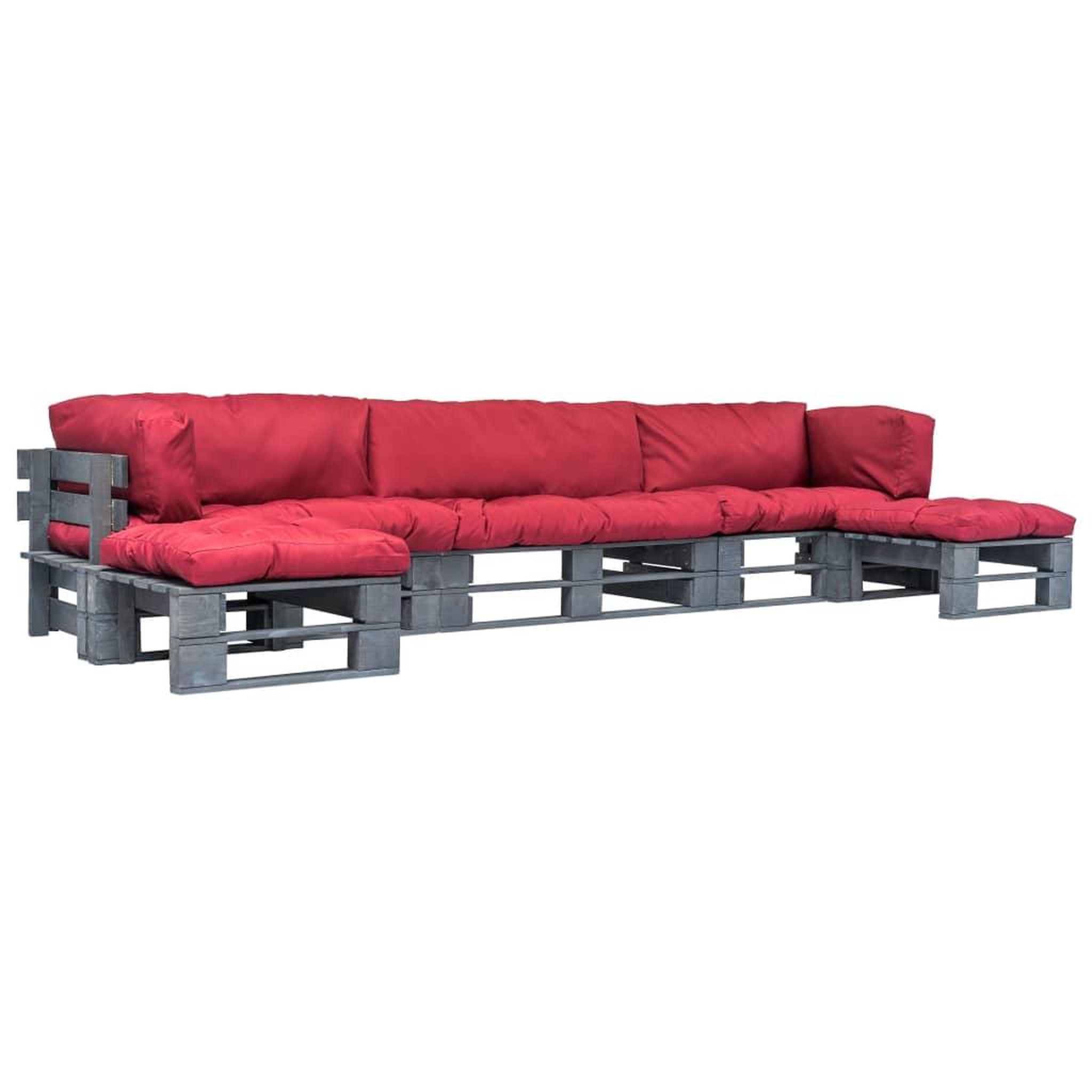 Voir la diapositive 1 : VIDAXL Salon palette de jardin 6 pcs avec coussins rouge bois