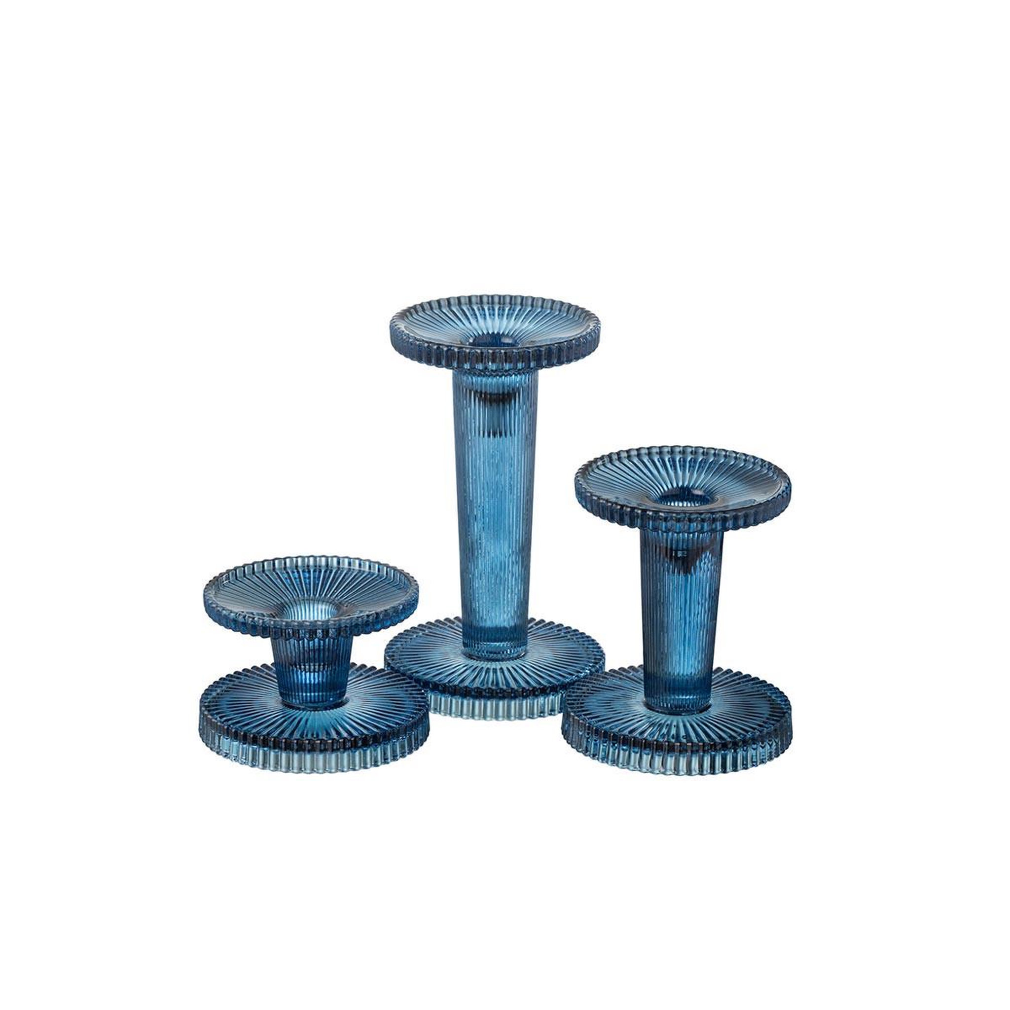 Voir la diapositive 2 : J-LINE Lot de 3 chandeliers en verre  nelly  16cm bleu