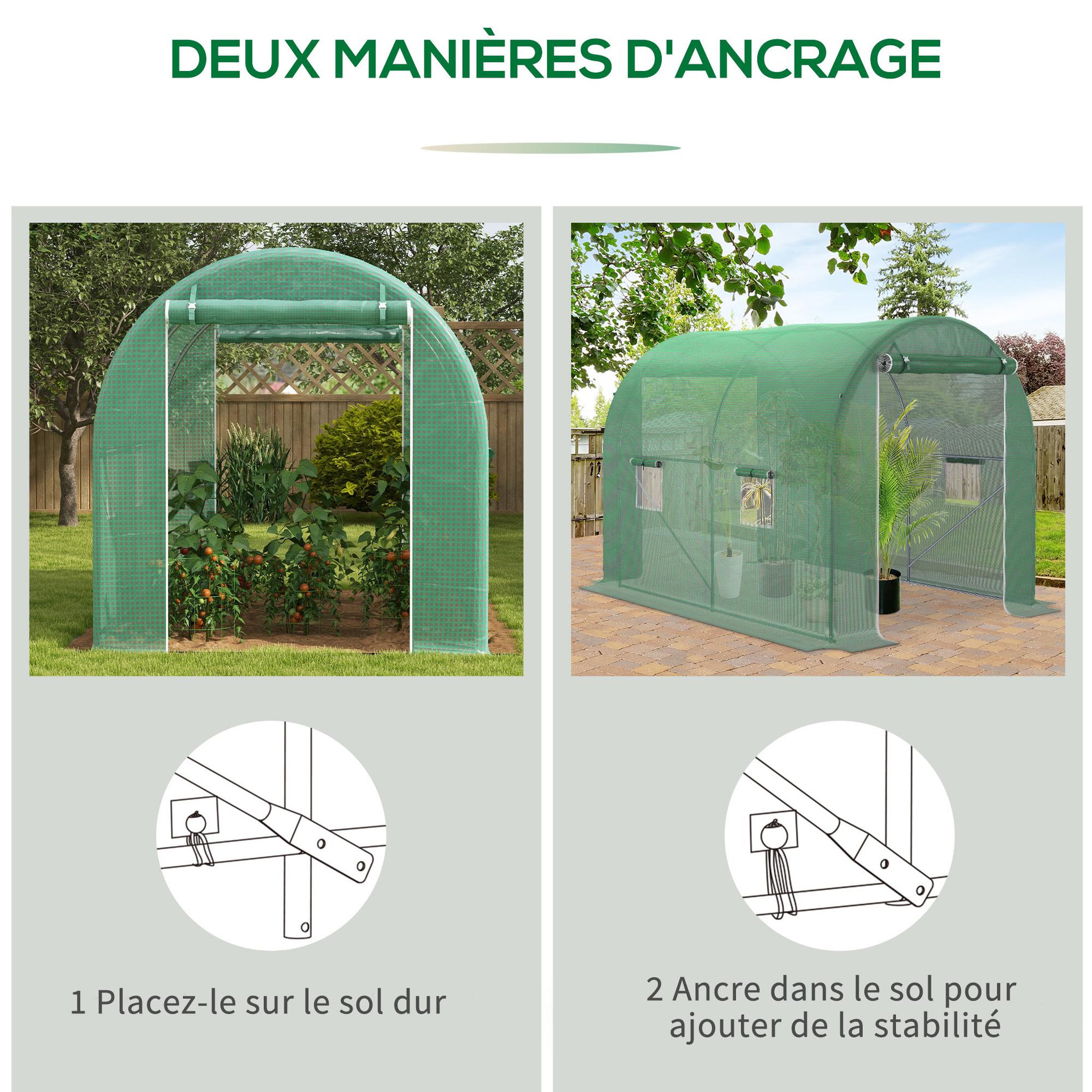 Voir la diapositive 6 : OUTSUNNY Serre de jardin tunnel surface sol 6 m² châssis tubulaire renforcé vert